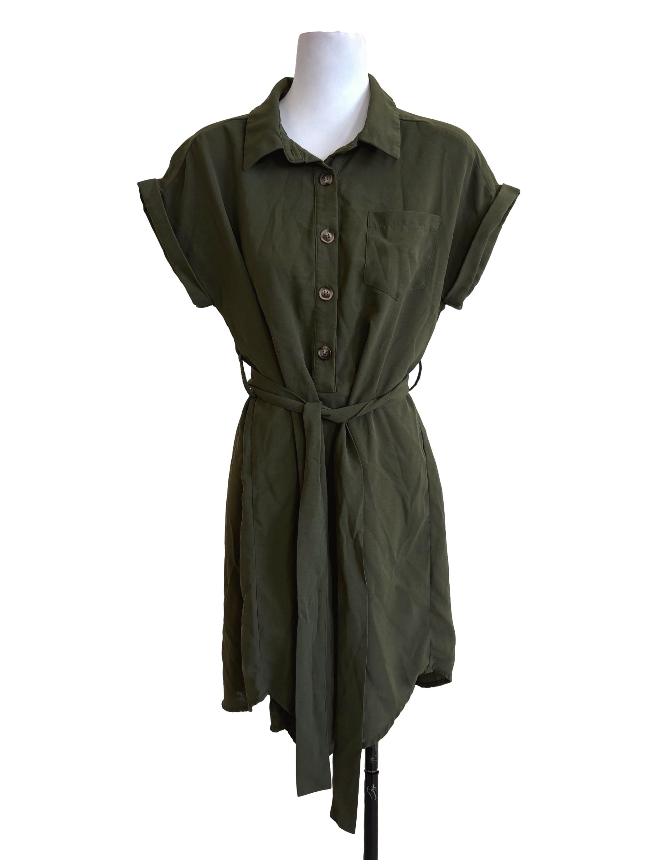 Moss Green Short Sleeves Dress