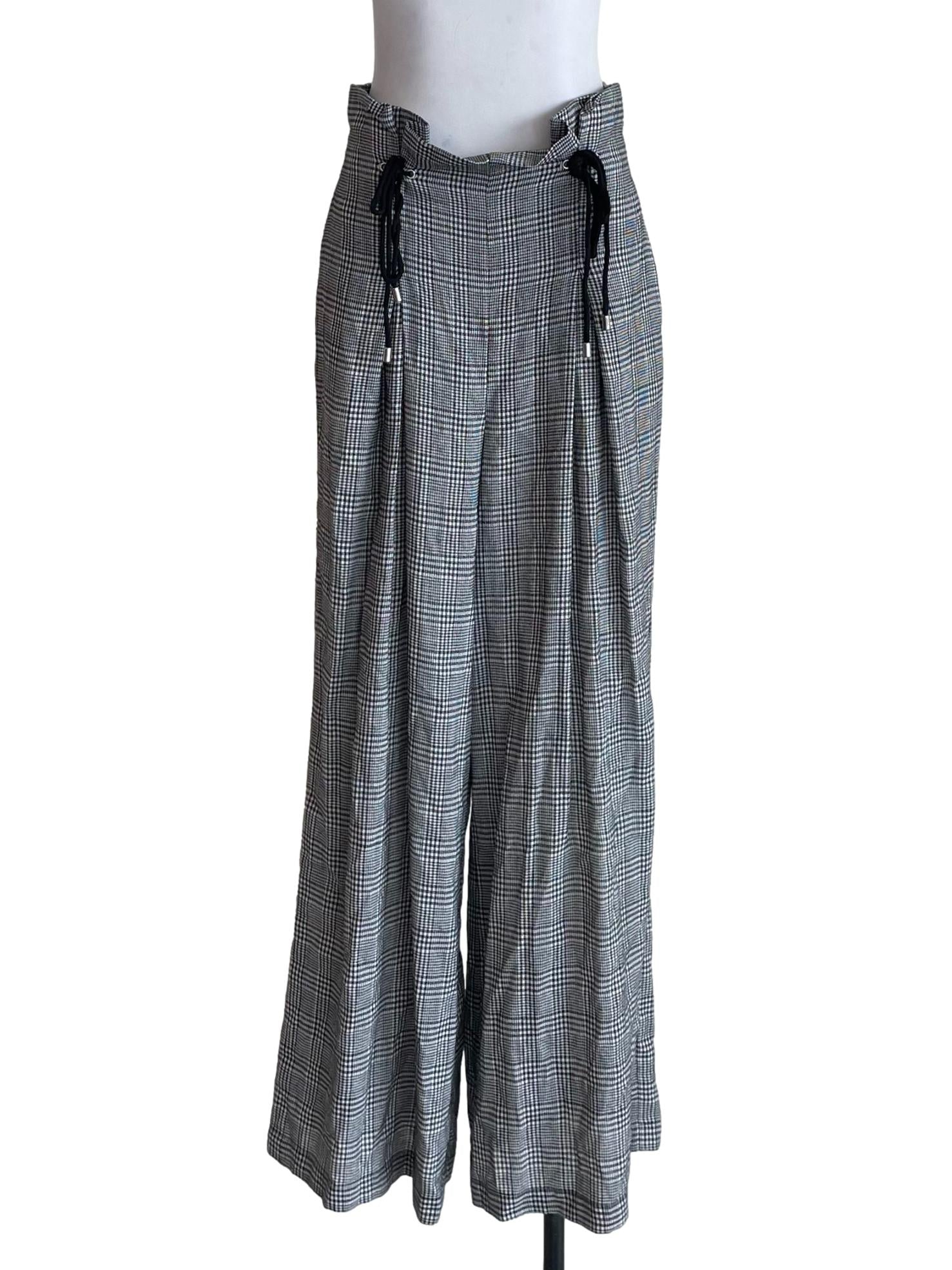 Grey Check Front Knot Pants