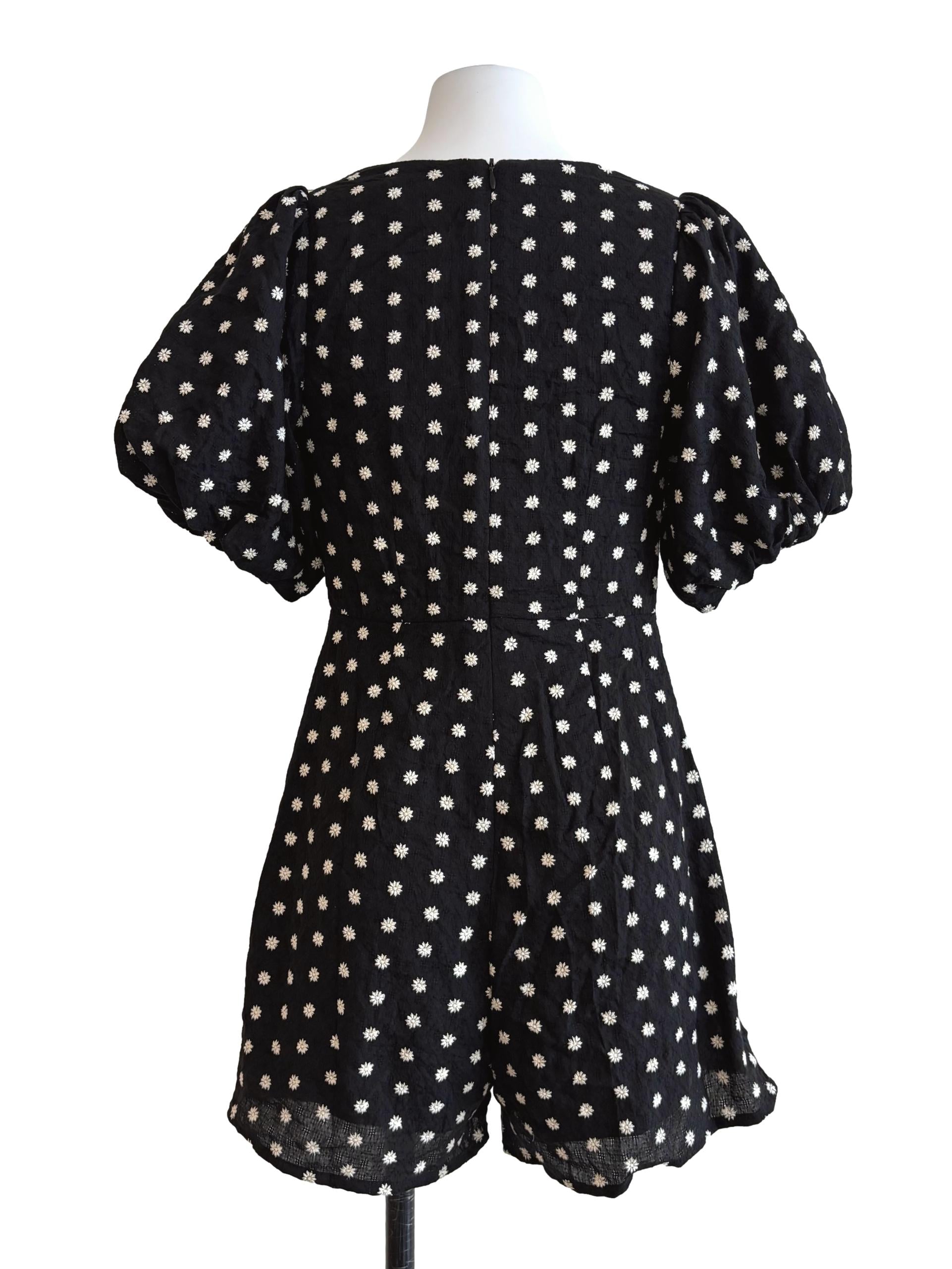 Black Flower Embroidered Romper