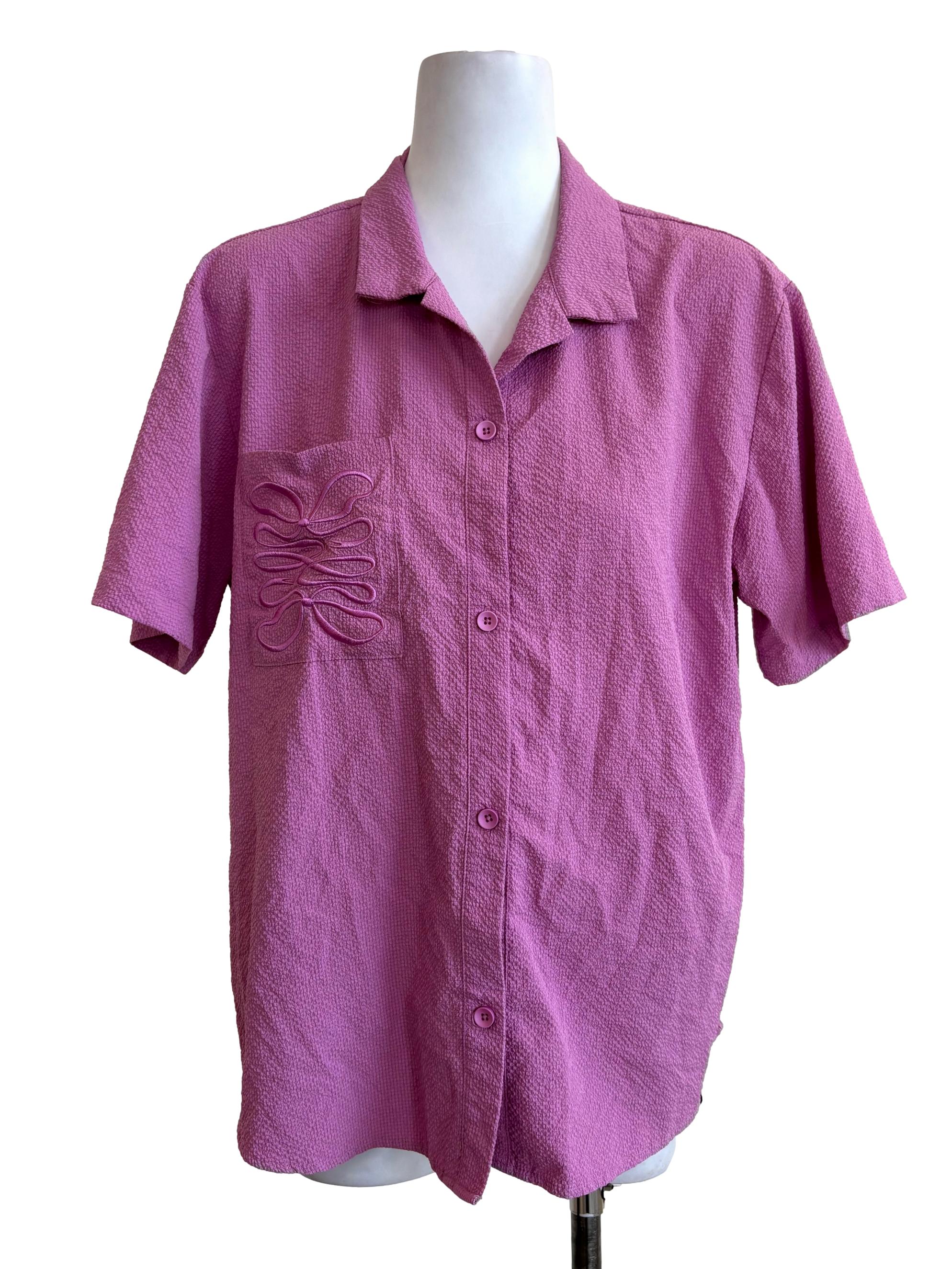 Lilac Crinkle Button Up Short Sleeve Shirt