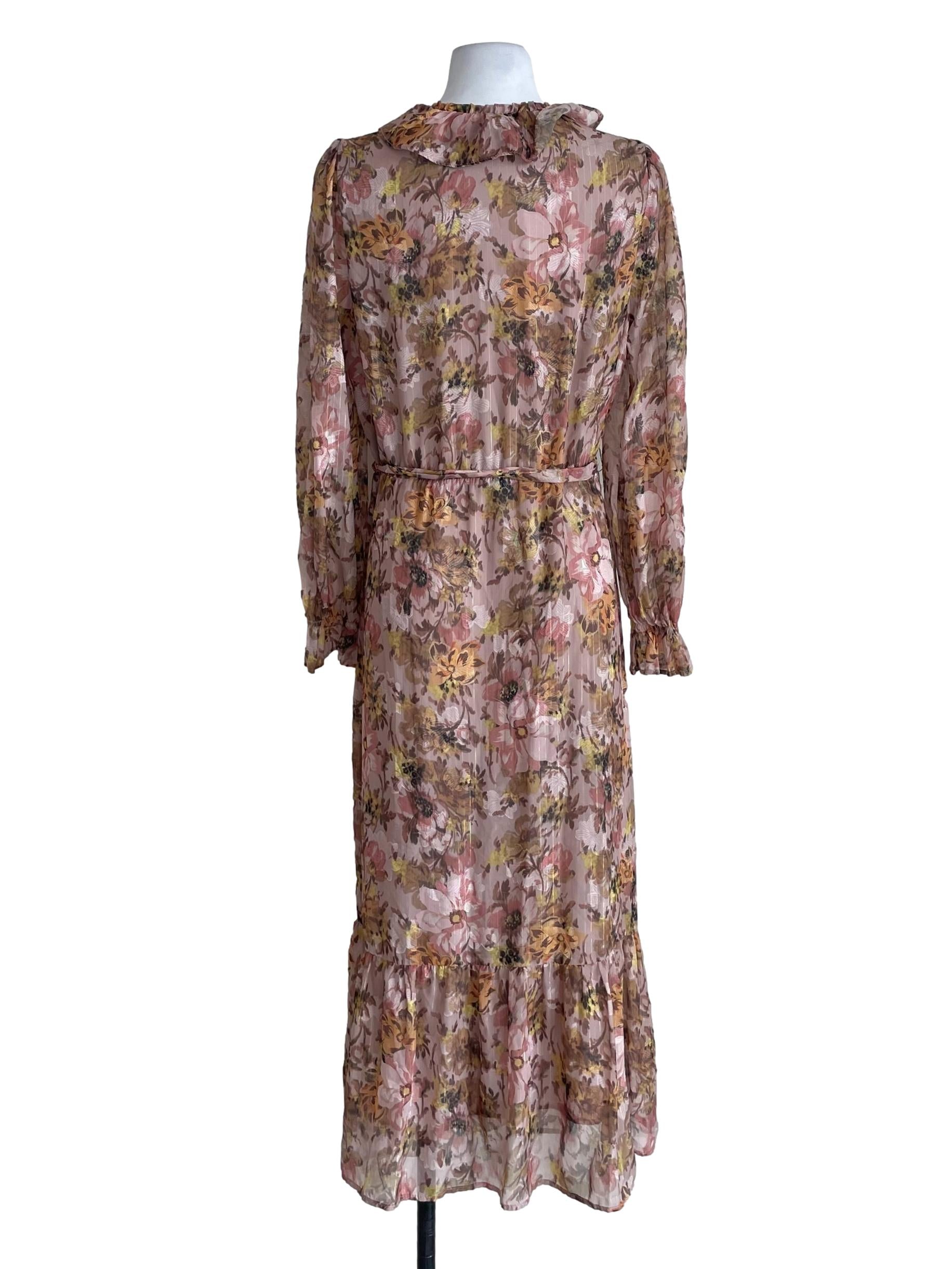 Sepia Floral Chiffon Dress