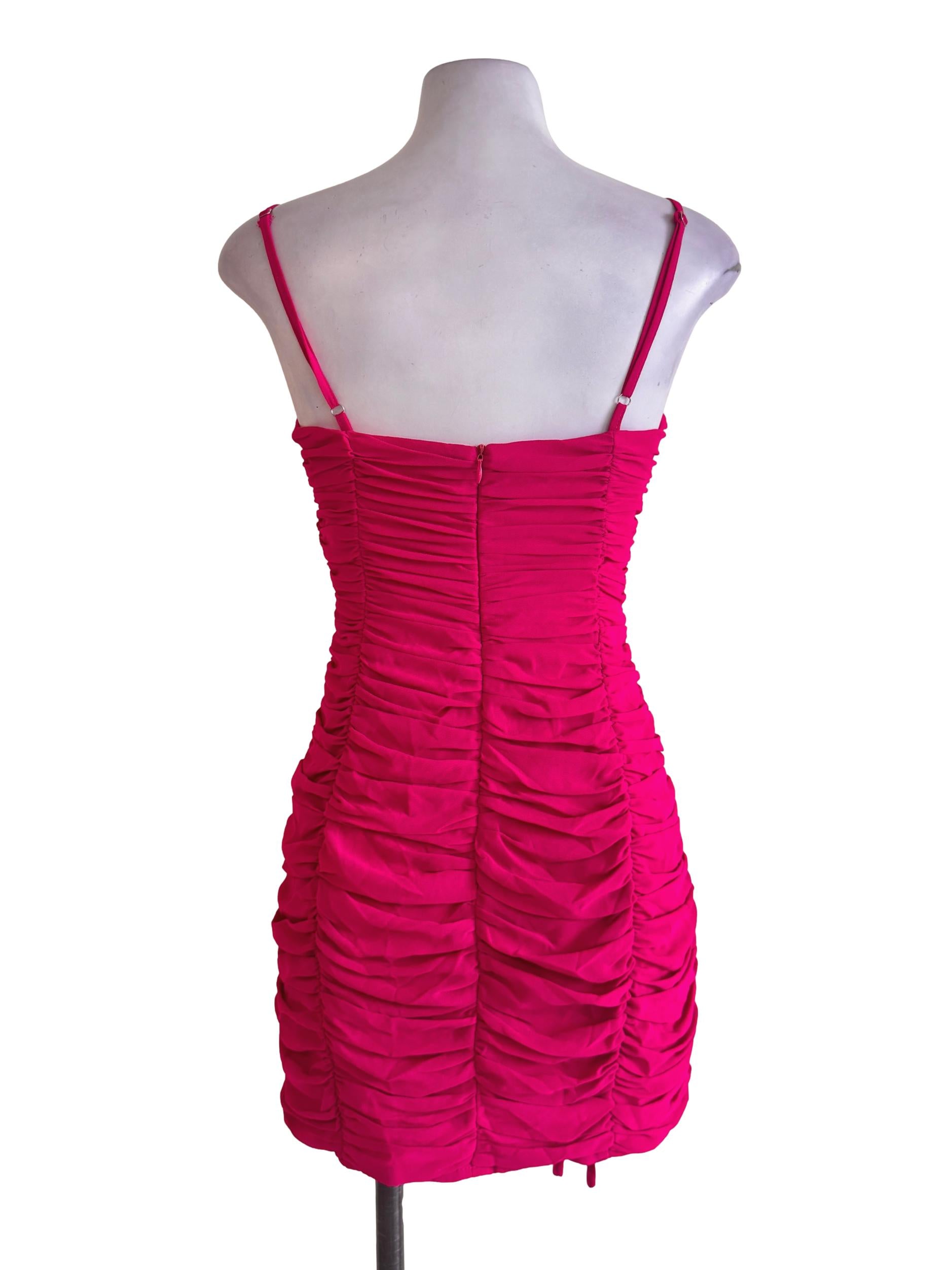 Magenta Pink Ruched Dress YHF