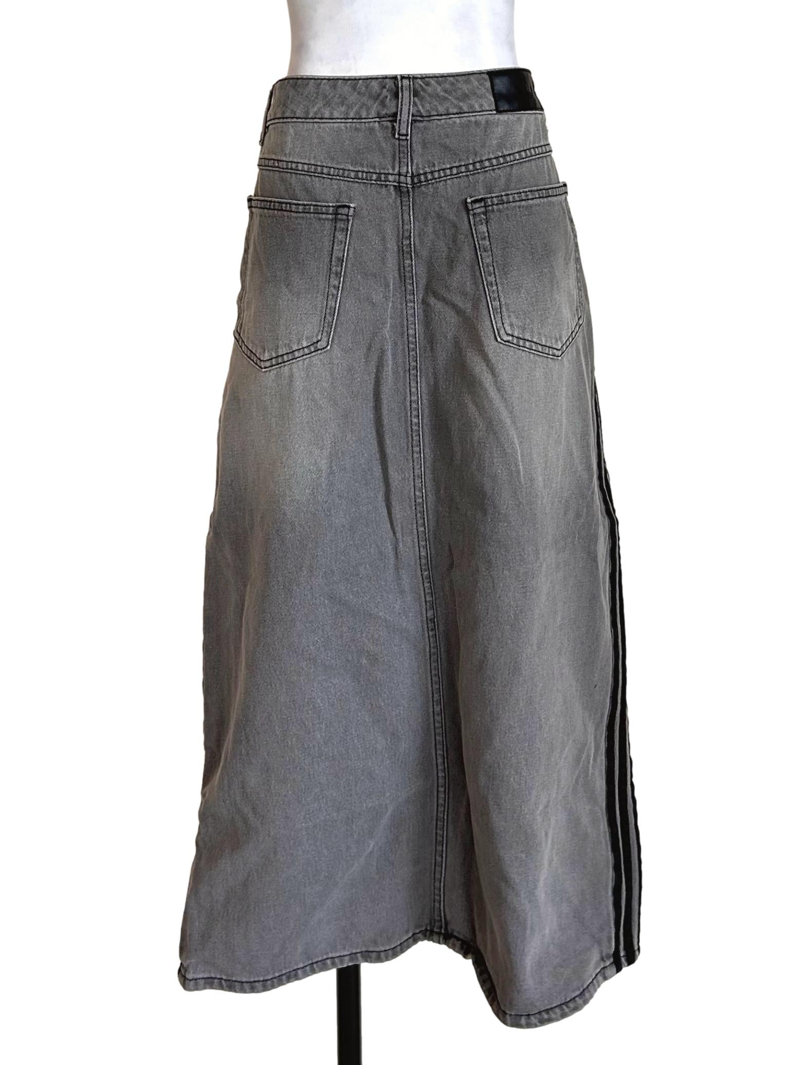 Grey Denim Striped Maxi Skirt