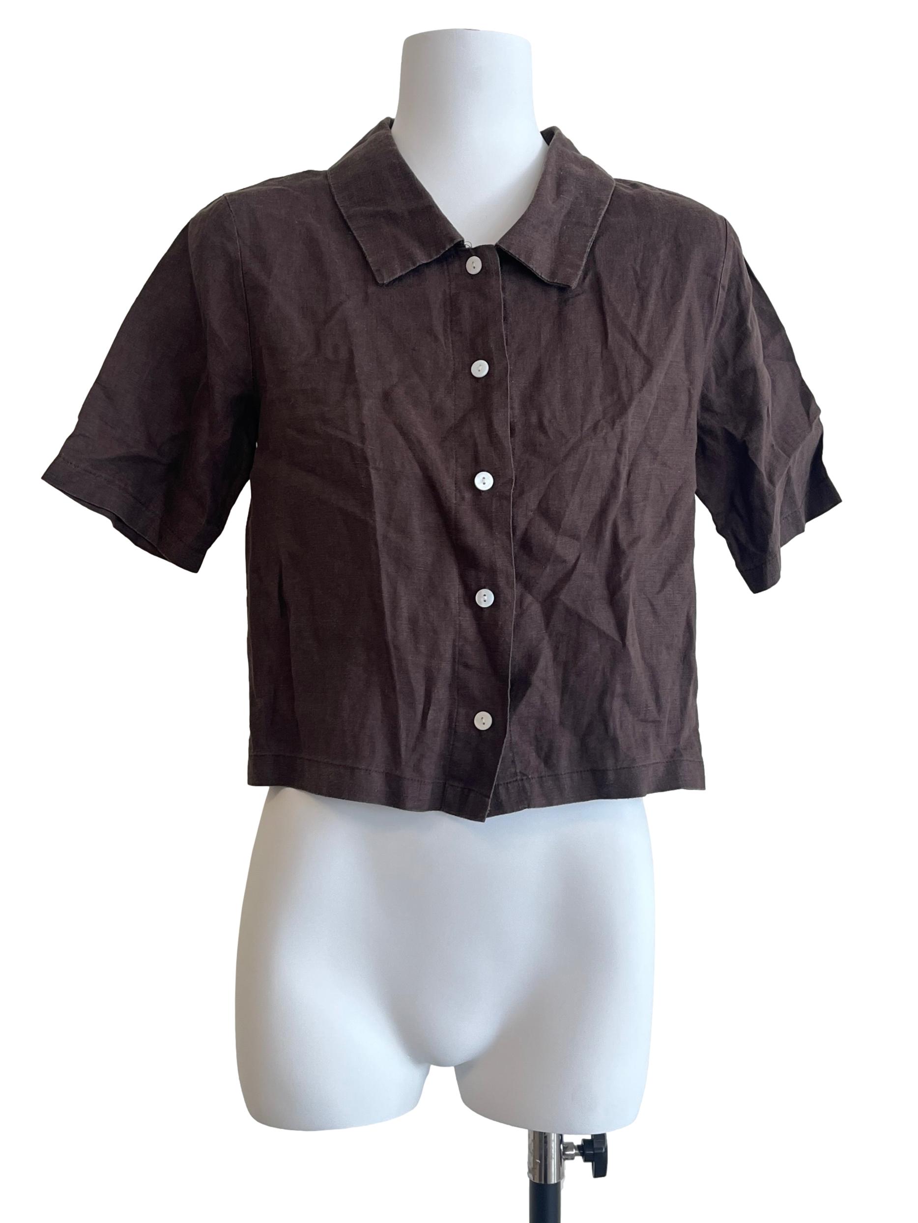 Carob Brown Short Sleeve Cropped Top