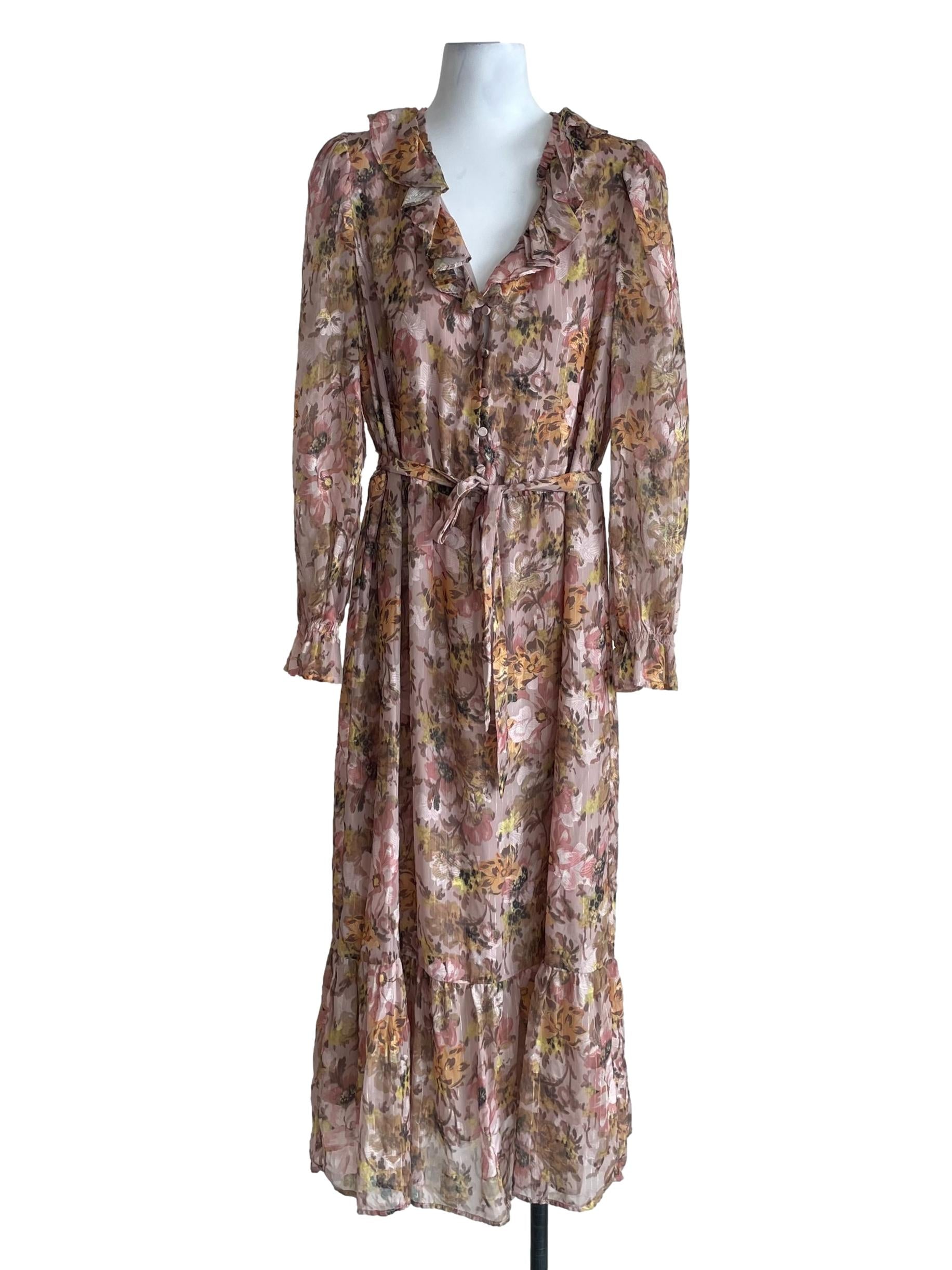Sepia Floral Chiffon Dress