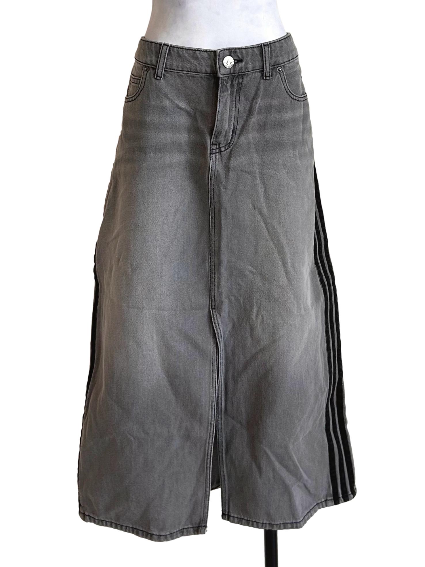 Grey Denim Striped Maxi Skirt