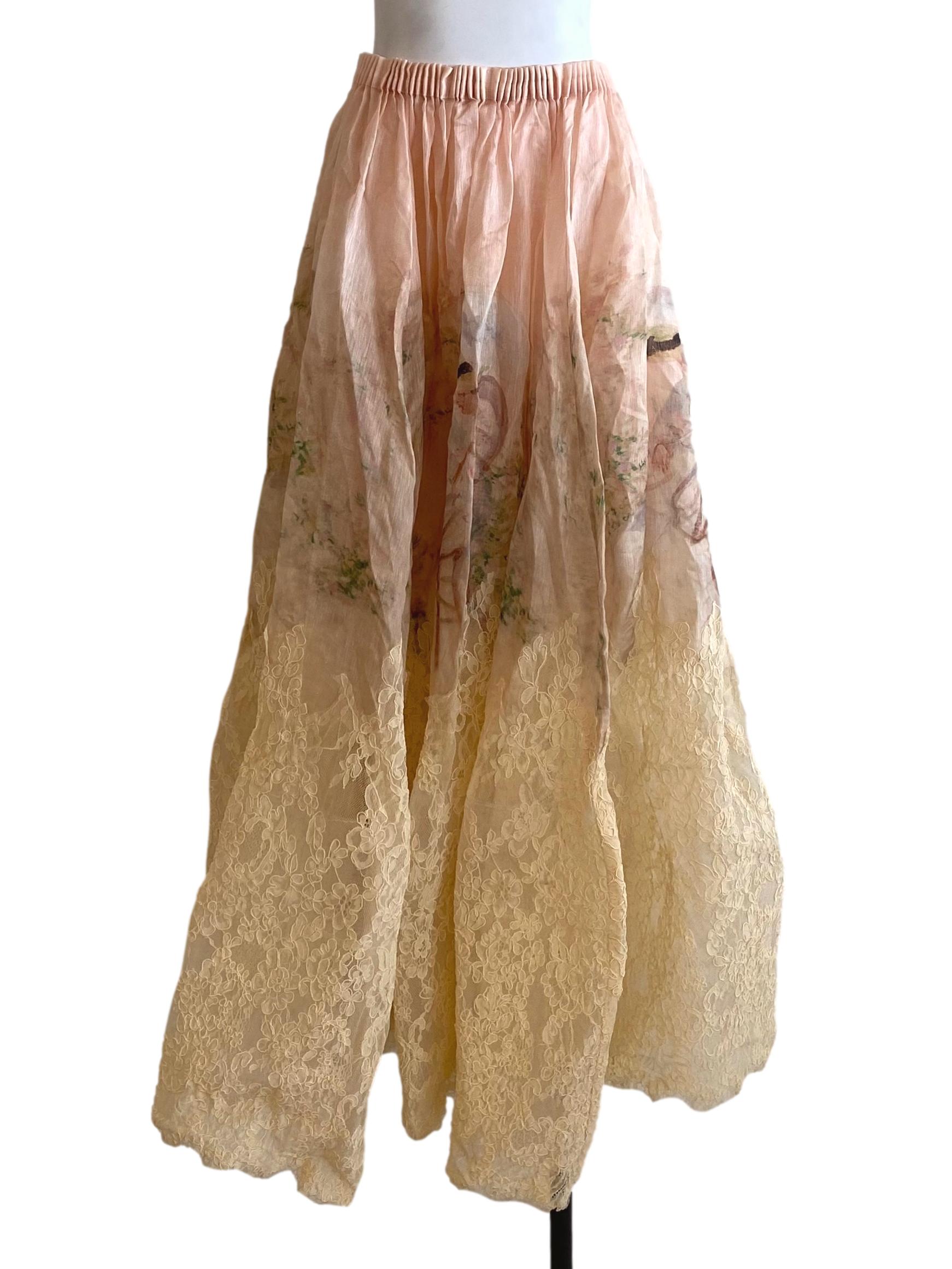Salmon Peach Pink Multicolor Pattern Lace Skirt