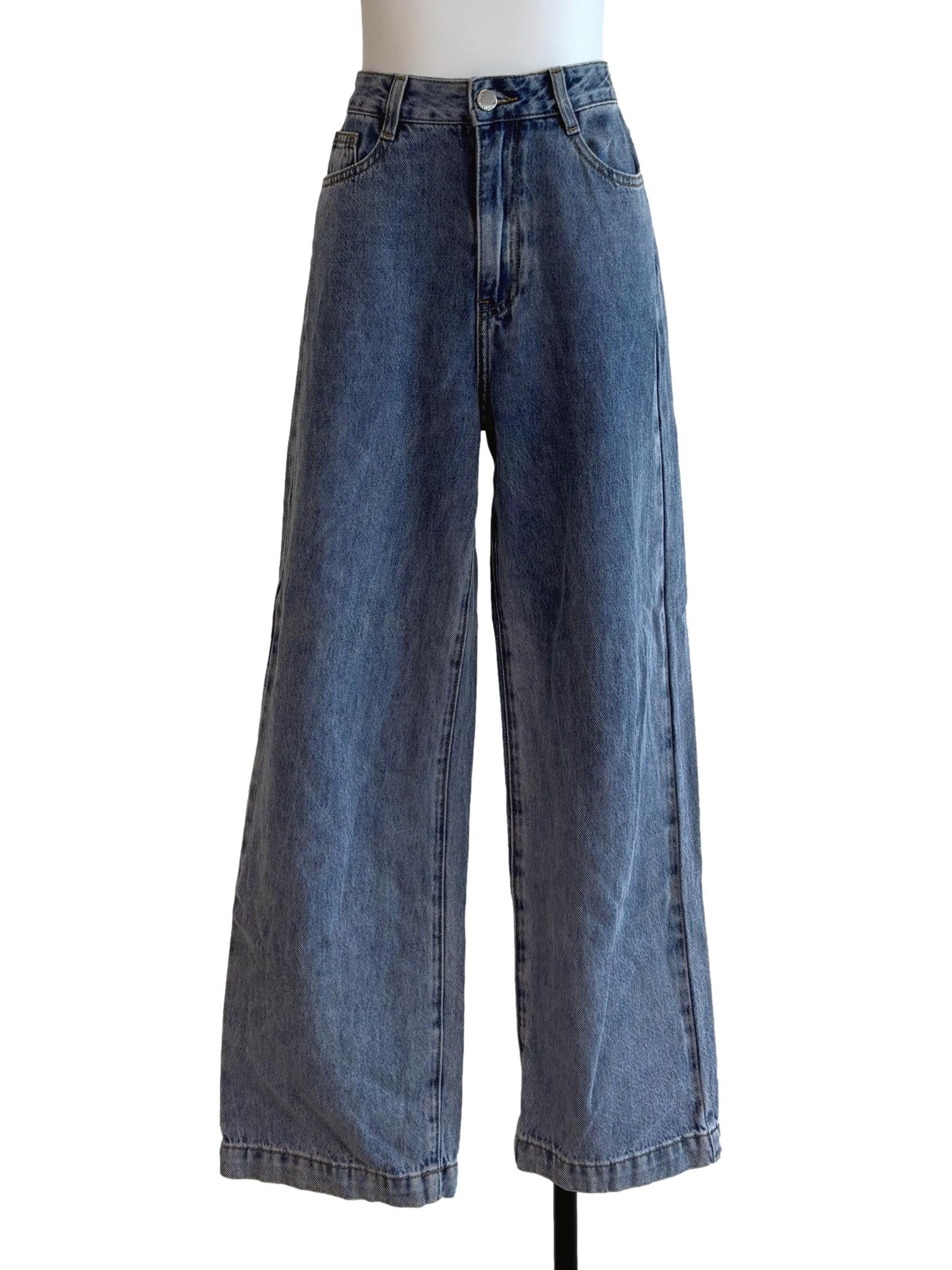 Washed Blue Wide Jeans