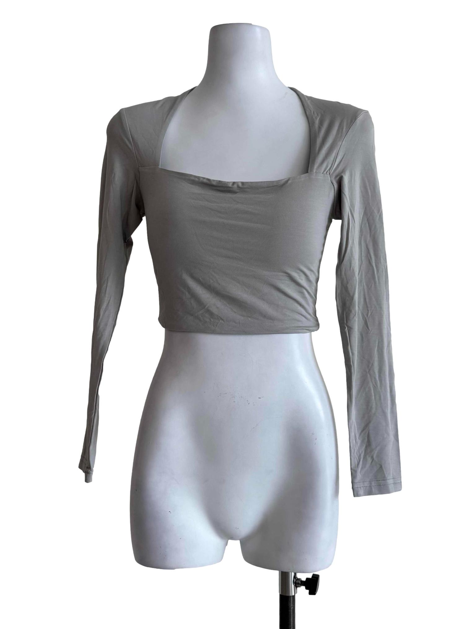 Soft Grey Long Sleeve Crop Top