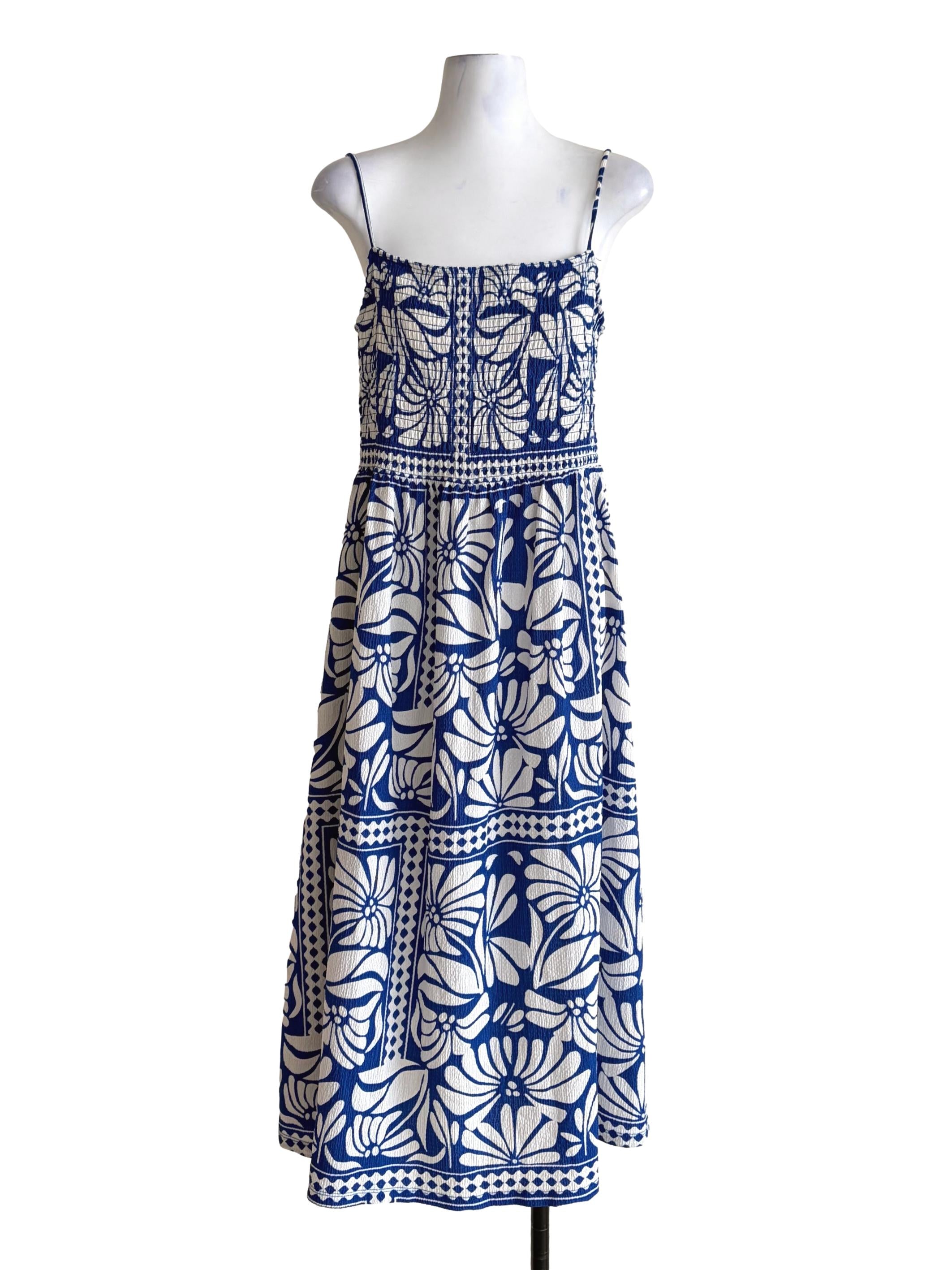 Cobalt Blue And White Floral Pattern Dress
