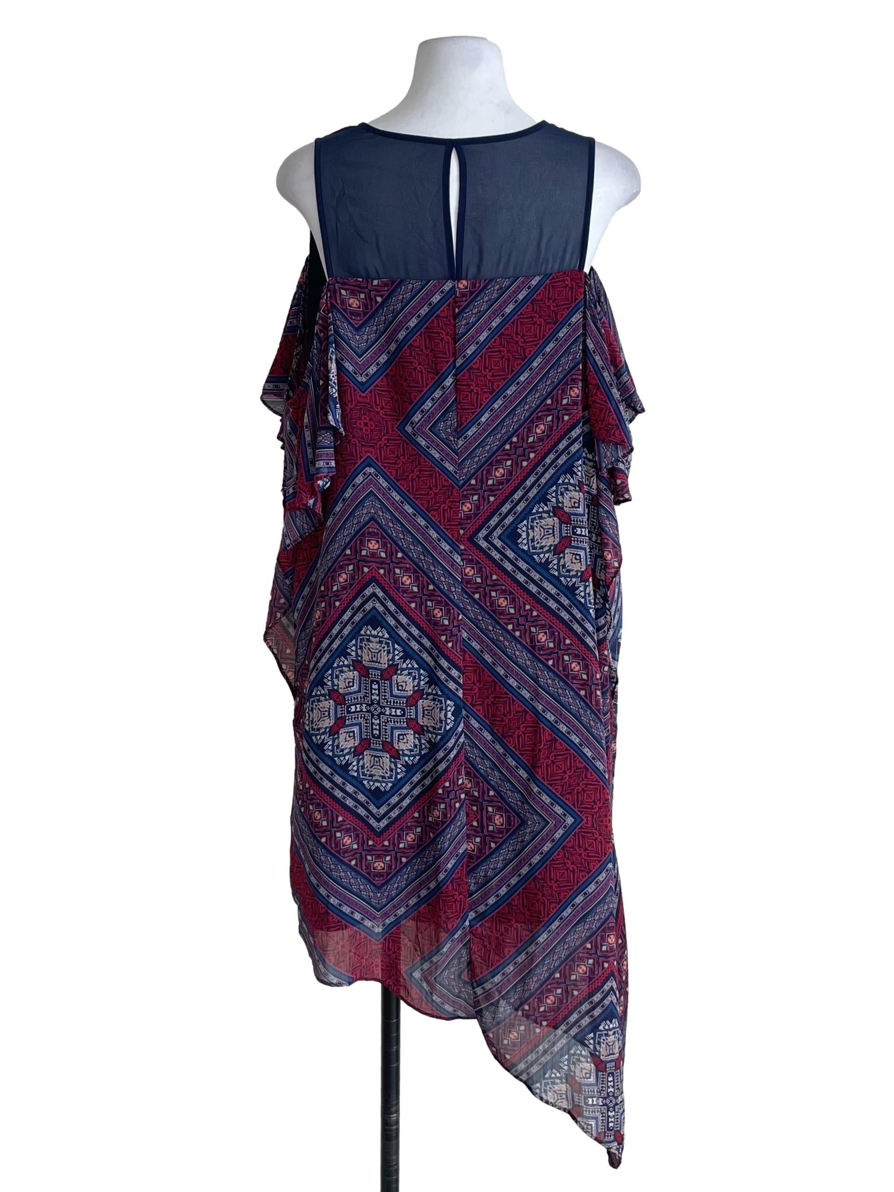 Indigo Blue And Red Ethnic Off Shoulder Dress