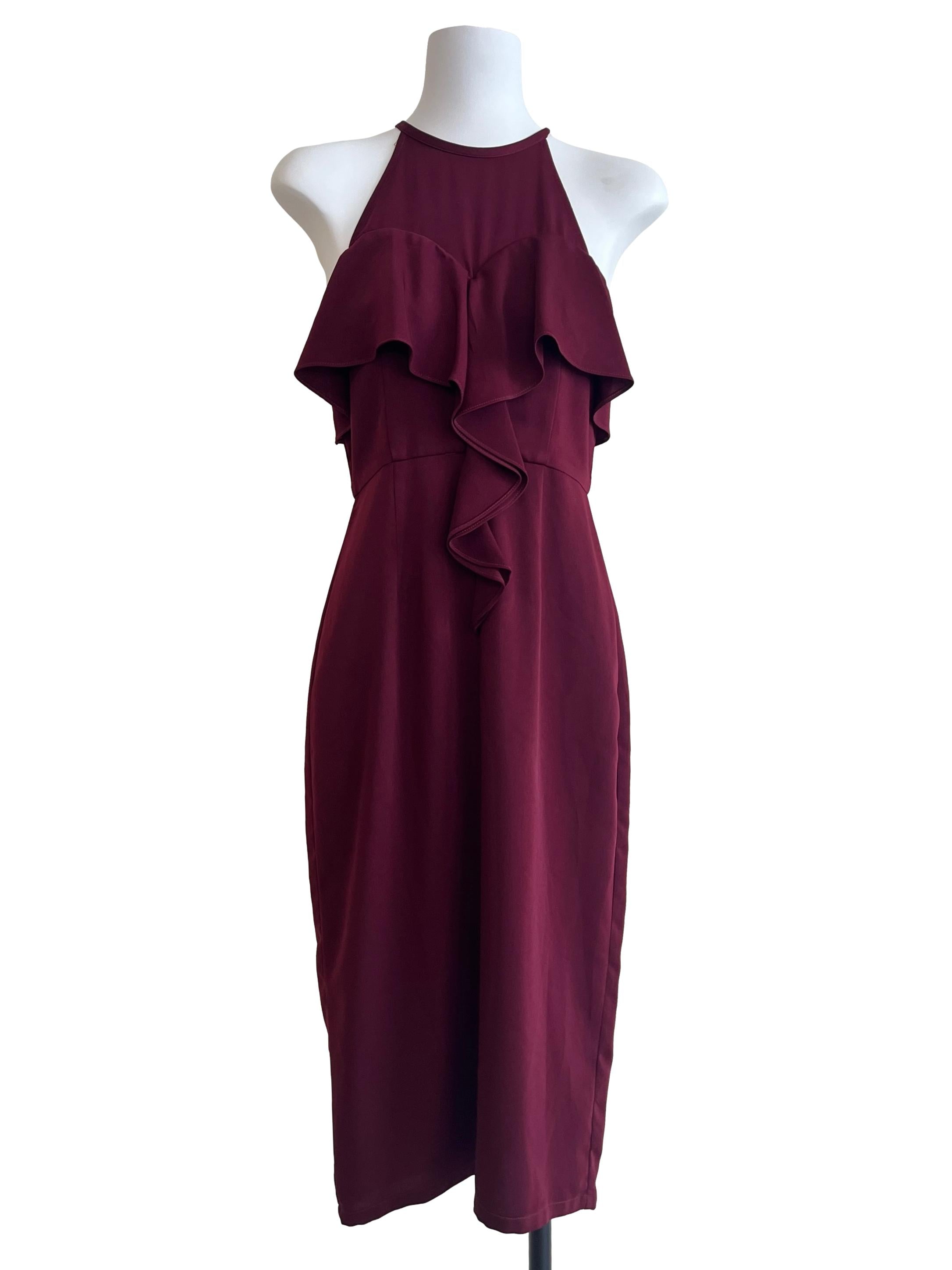 Wine Red Halter Sleeveless A-Line Dress