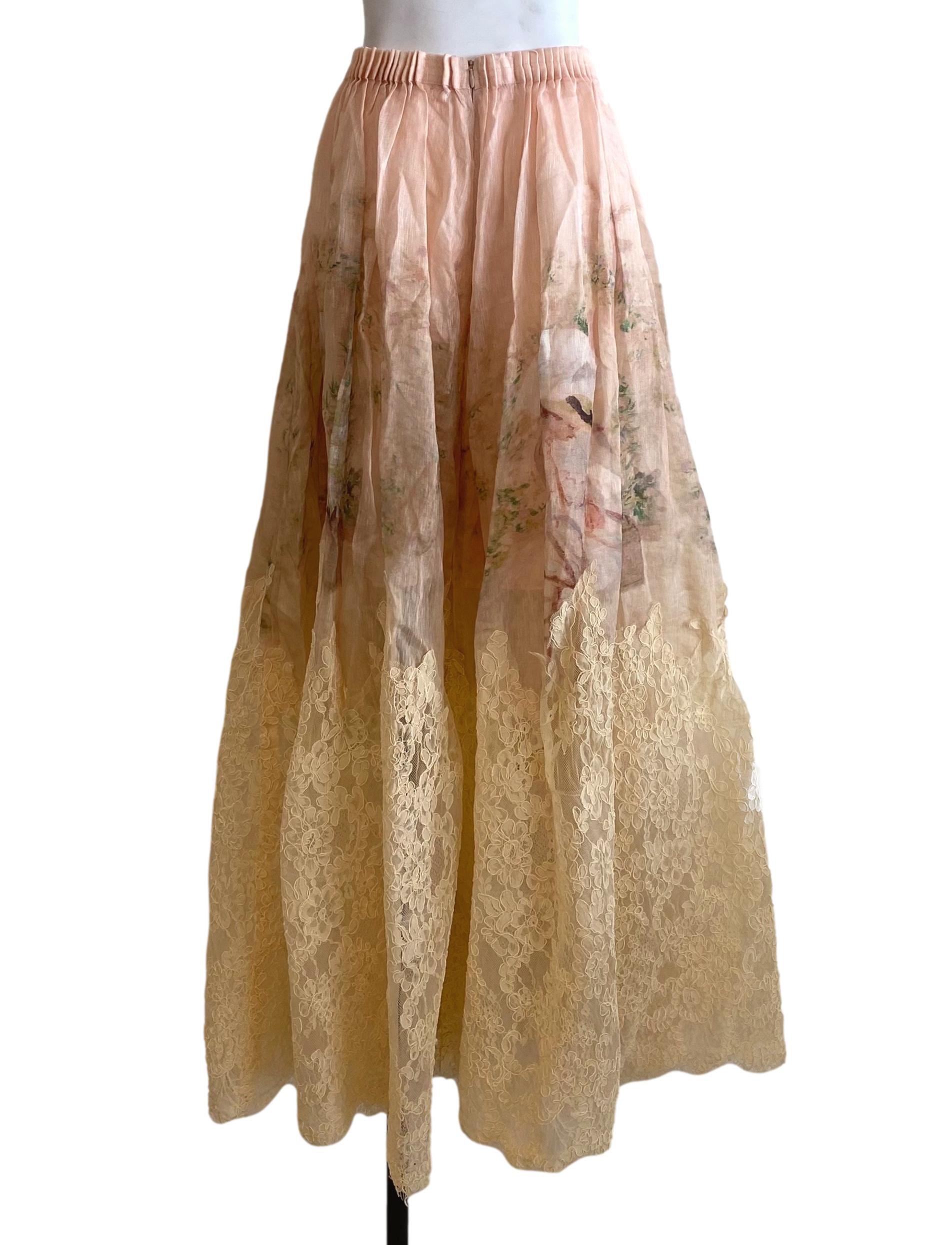 Salmon Peach Pink Multicolor Pattern Lace Skirt