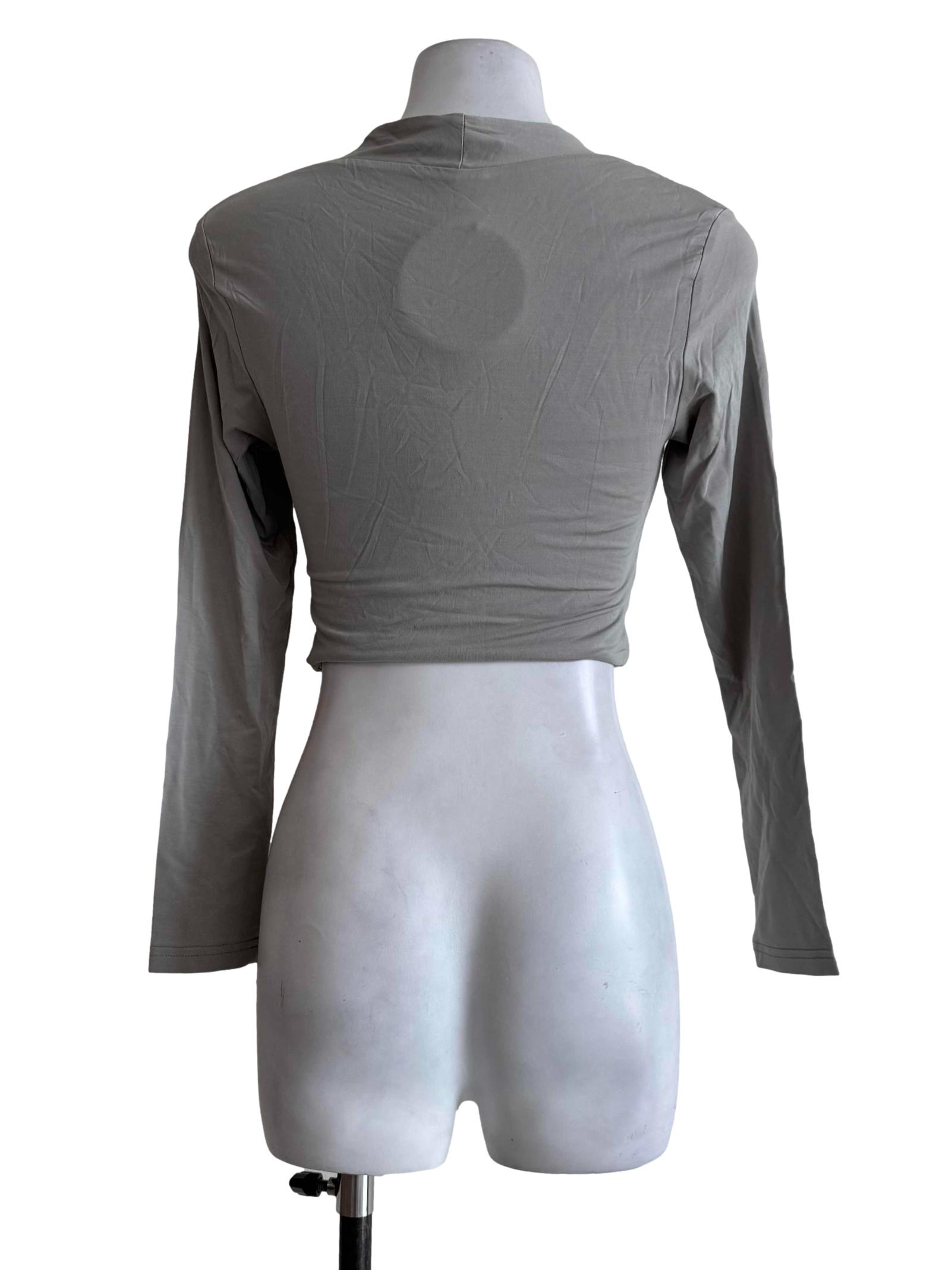 Soft Grey Long Sleeve Crop Top