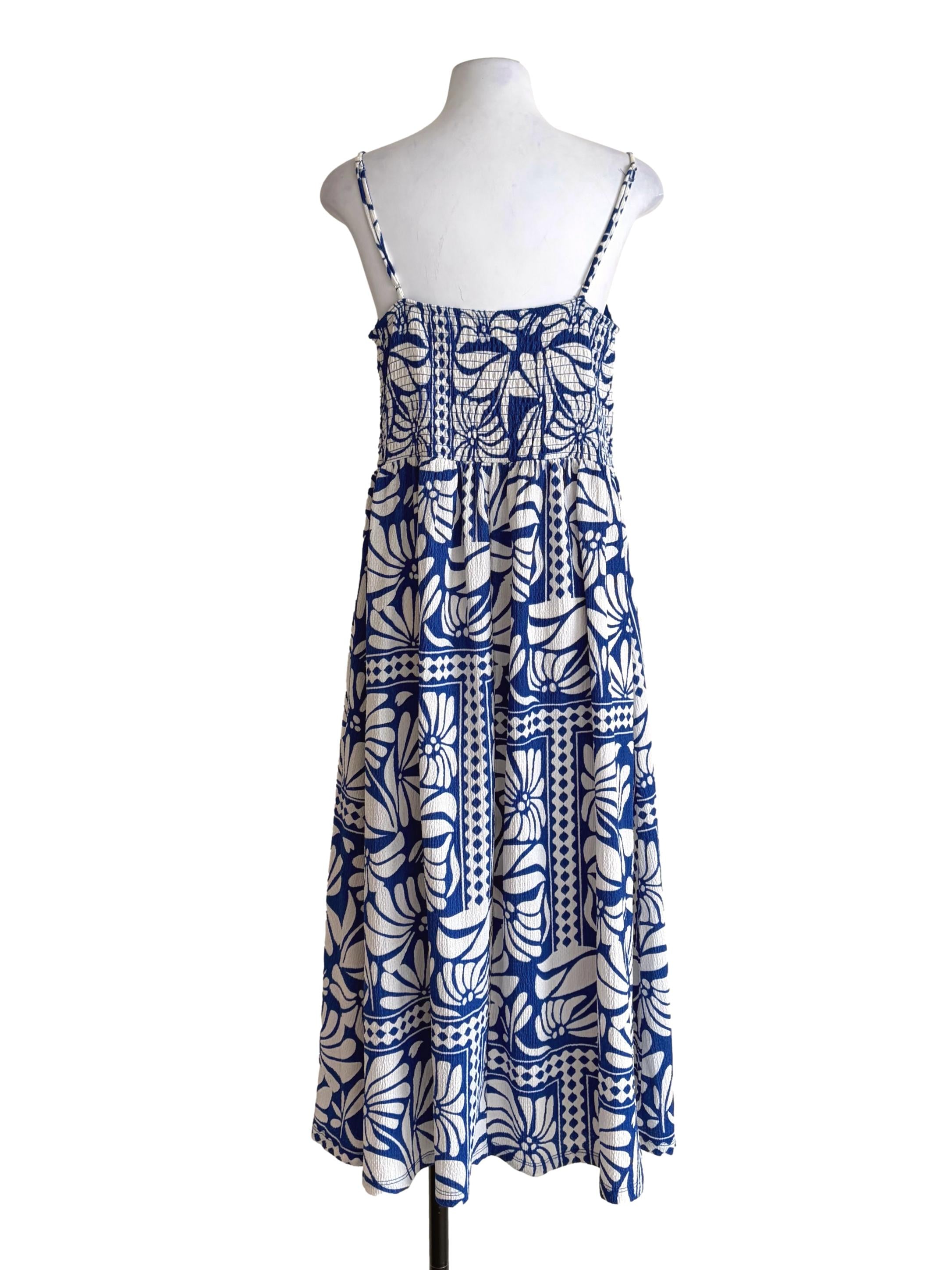 Cobalt Blue And White Floral Pattern Dress