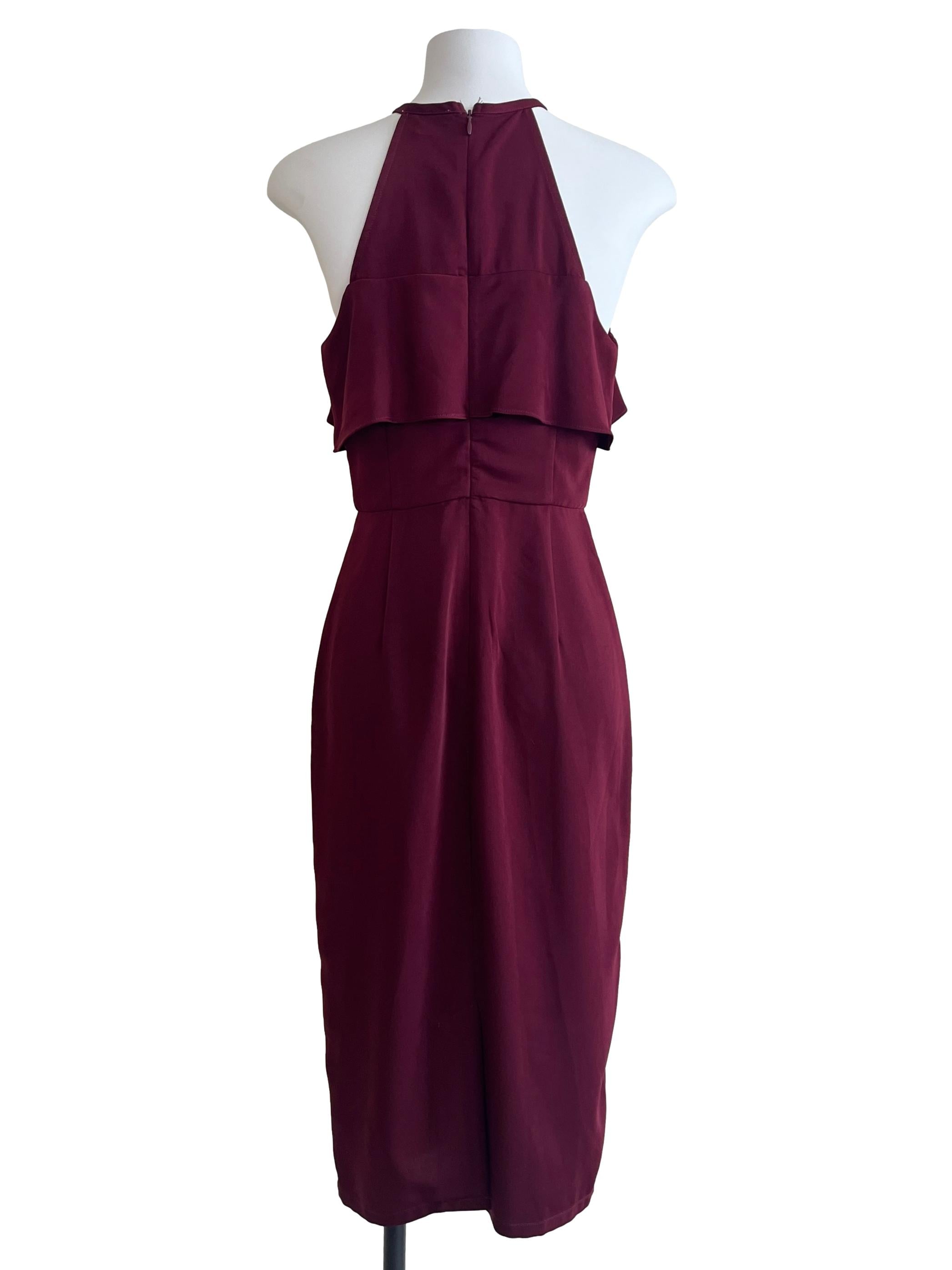 Wine Red Halter Sleeveless A-Line Dress