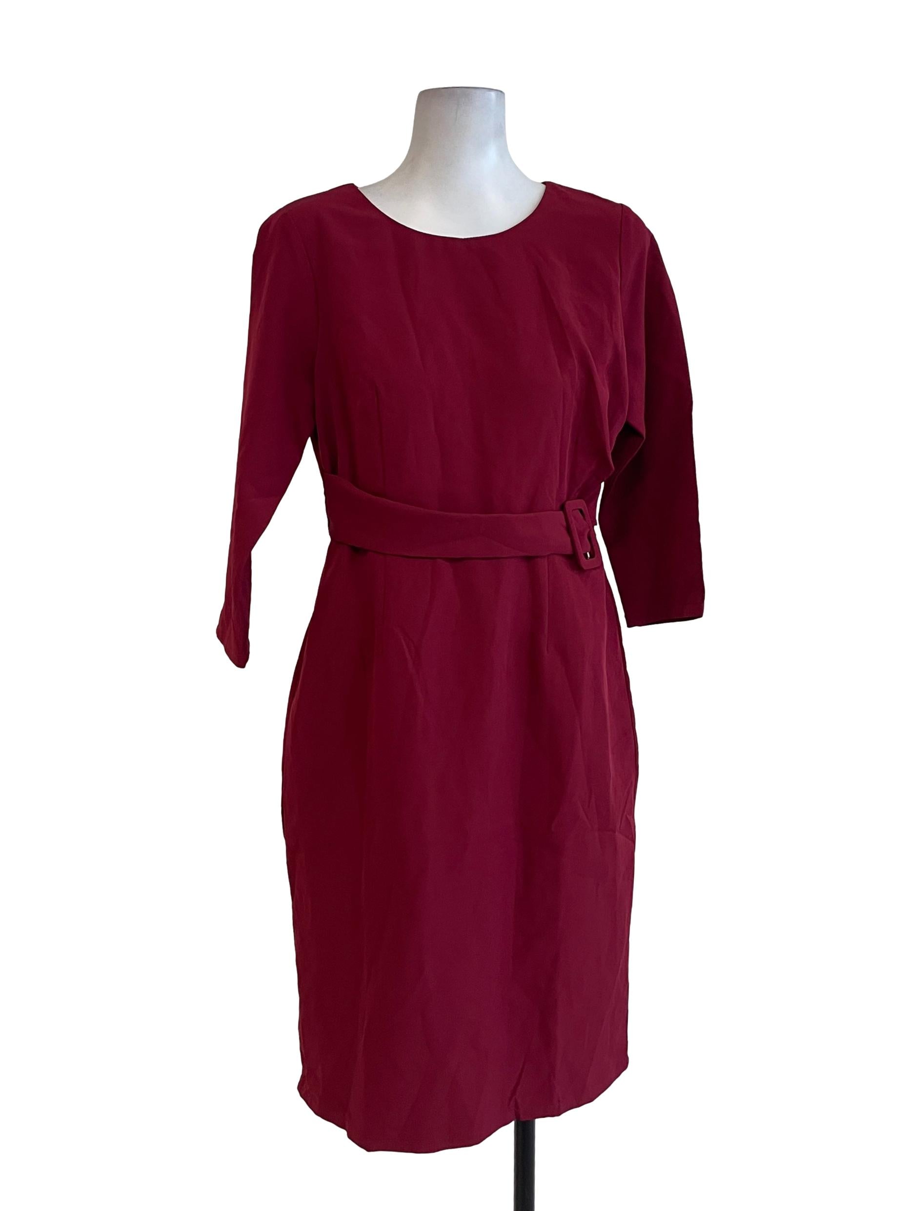 Wine Red Belt  A Line Dress