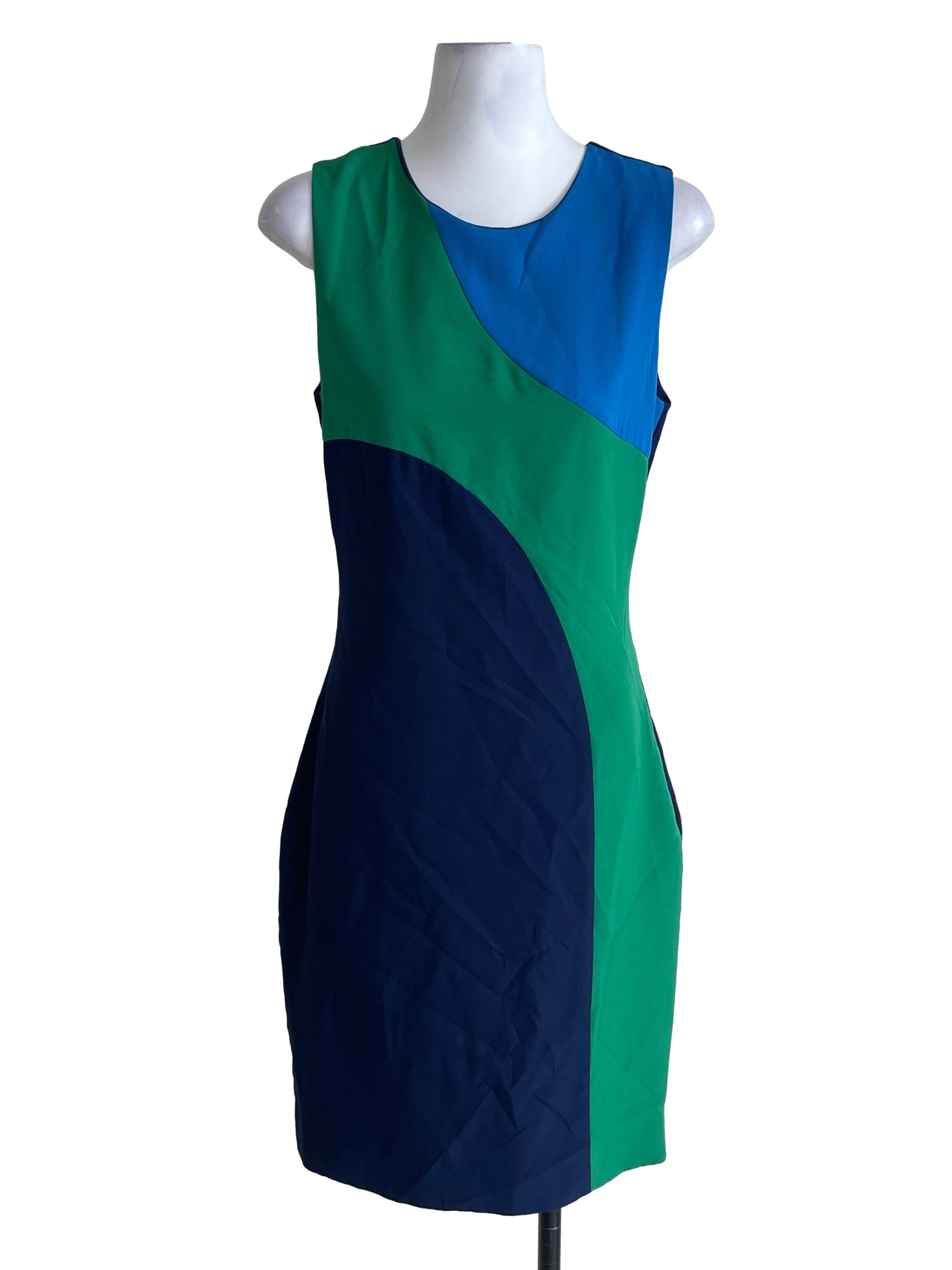 Blue And Green Sleeveless Sheath Dress