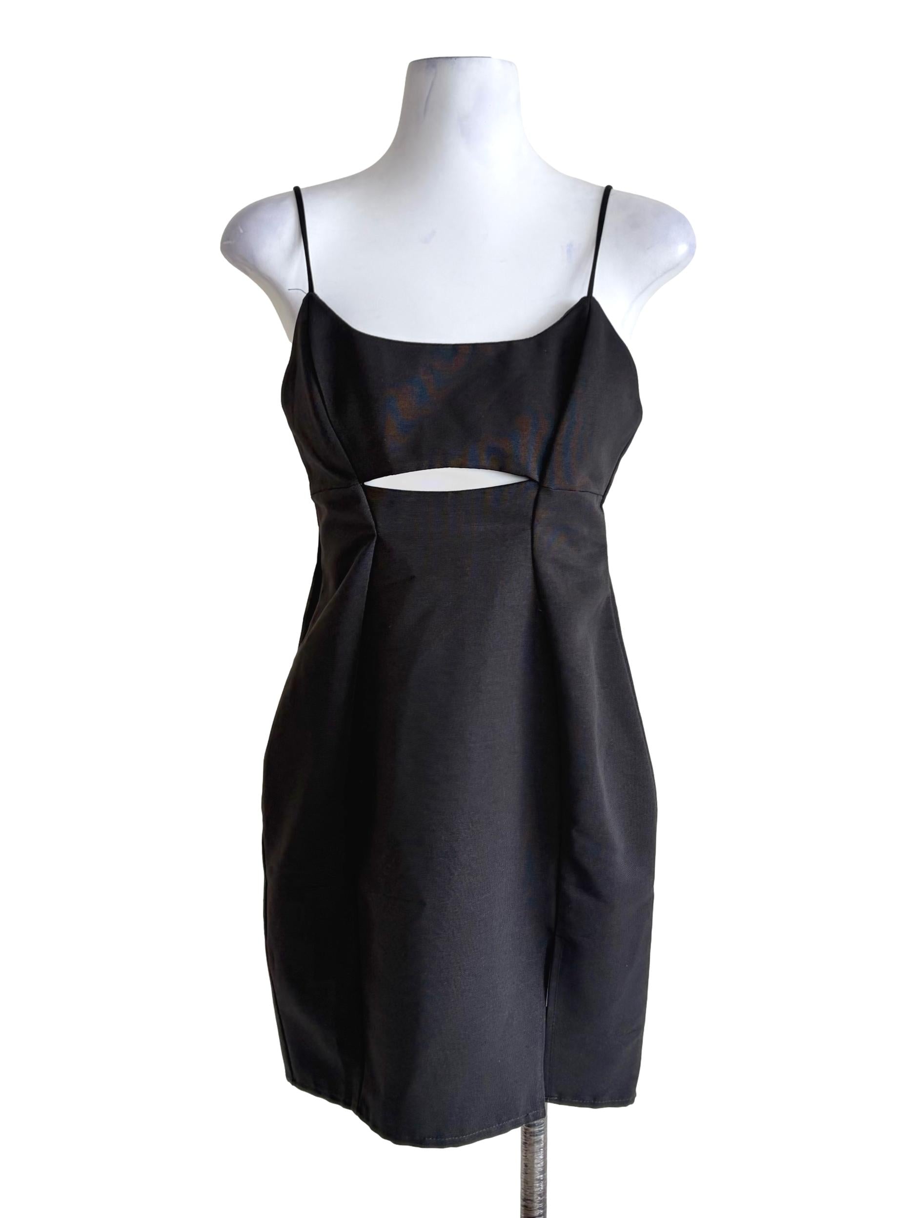 Charcoal Black Fitted Low-Slit Dress
