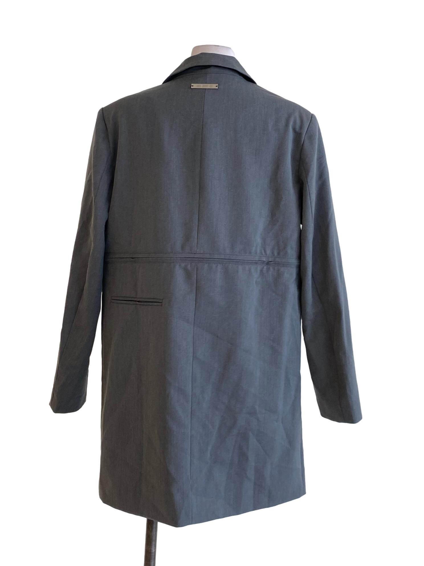 Pebble Grey Notched Collar Single Breasted Long Blazer