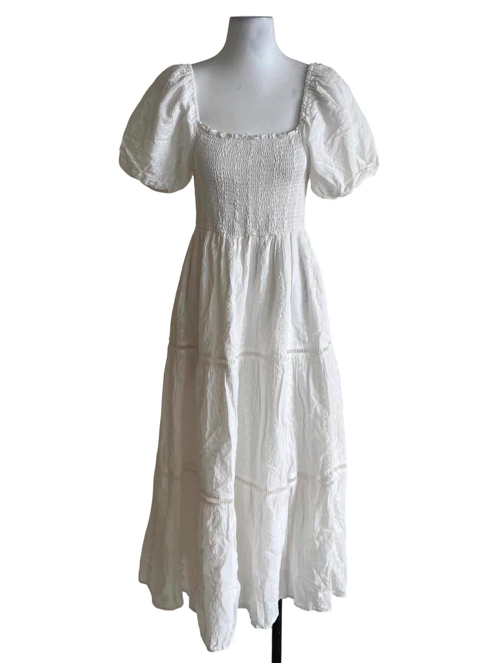 White Square Neckline Empire Dress