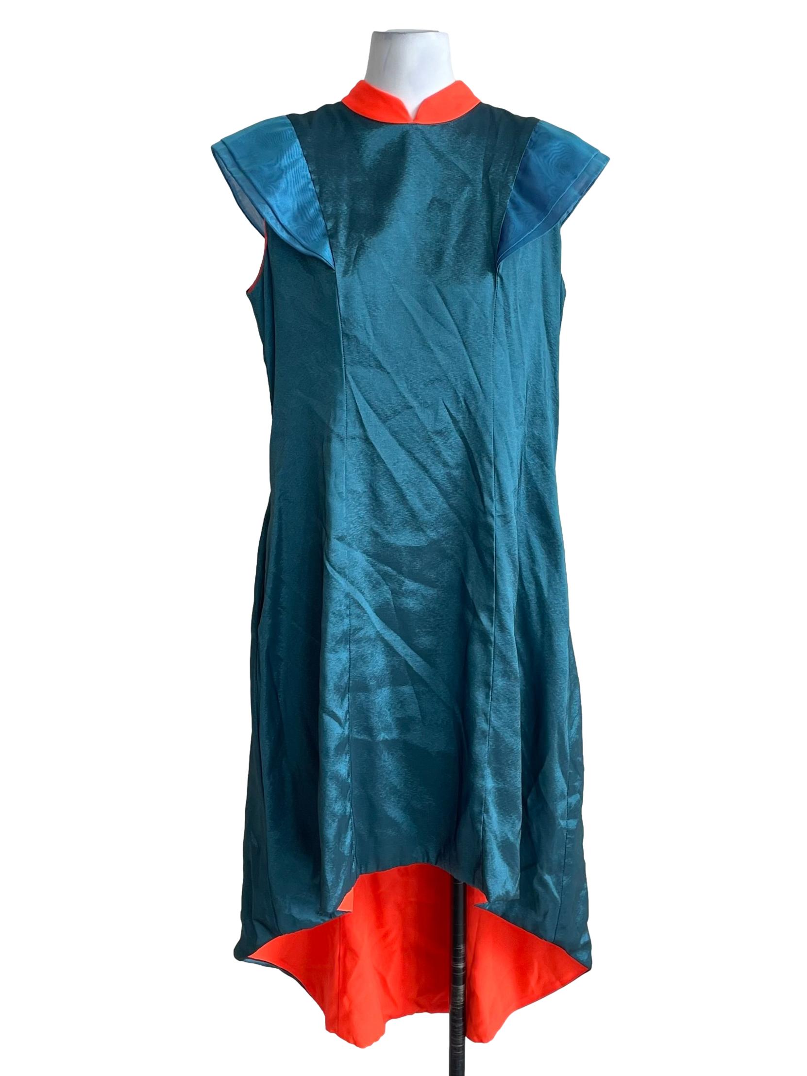 Ocean Blue Neon Collar Mandarin Swing Dress