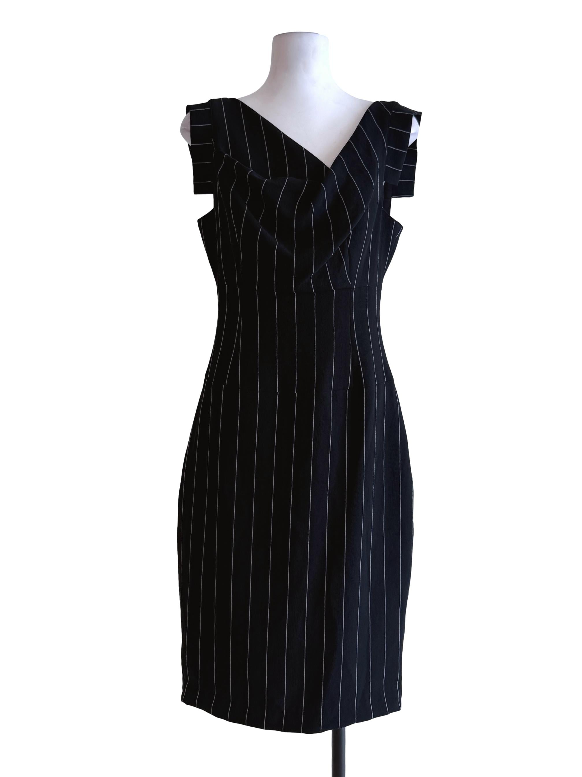 Black Strips Irregular Shoulder Dress