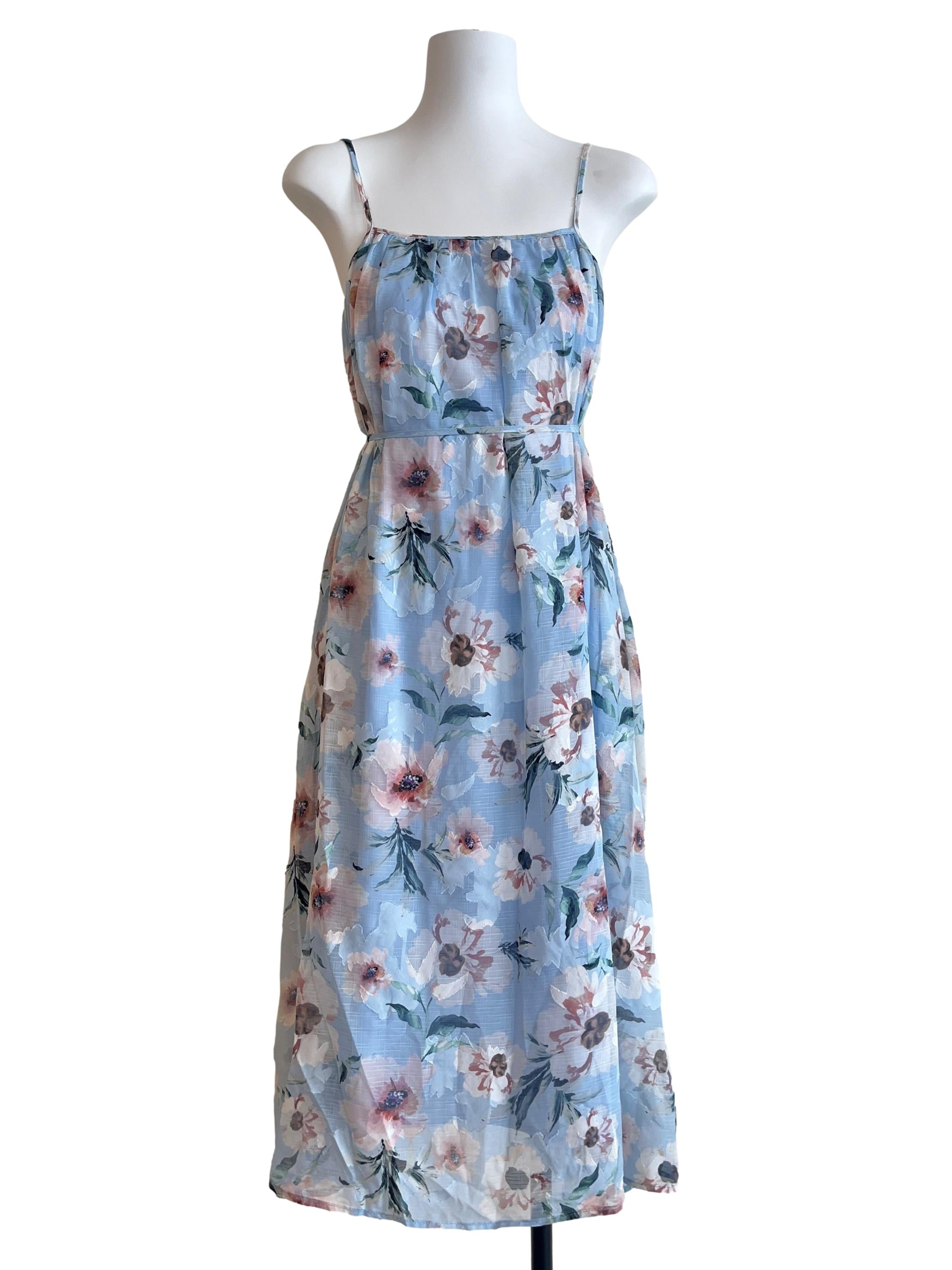 Sky Blue Floral Printed Slip Dress