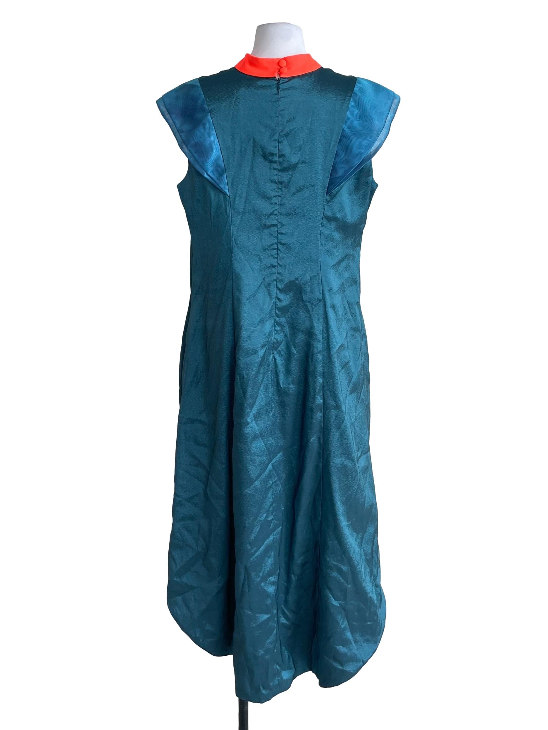 Ocean Blue Neon Collar Mandarin Swing Dress