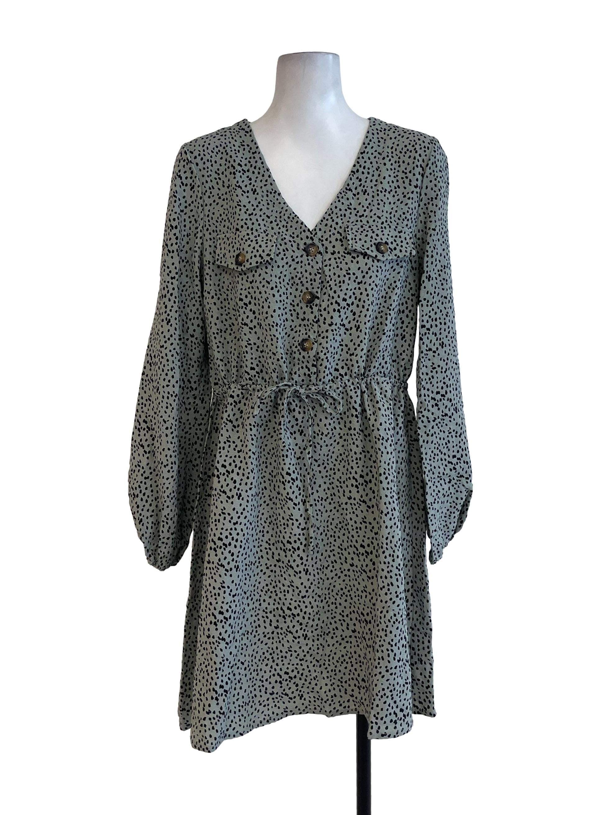 Sage Green Dots A Line Dress