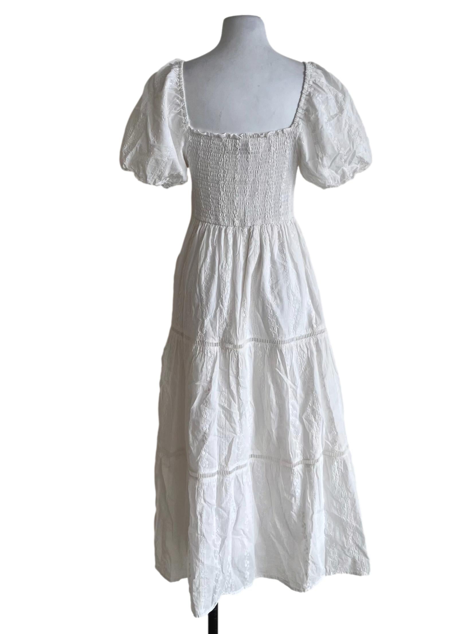 White Square Neckline Empire Dress