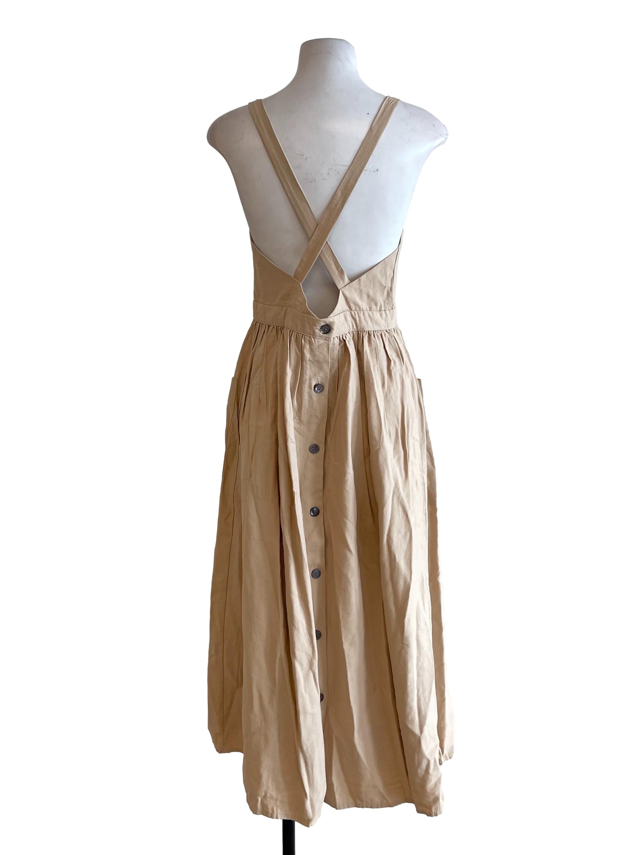 Beige Crossed Straps Bouffant Dress TEM