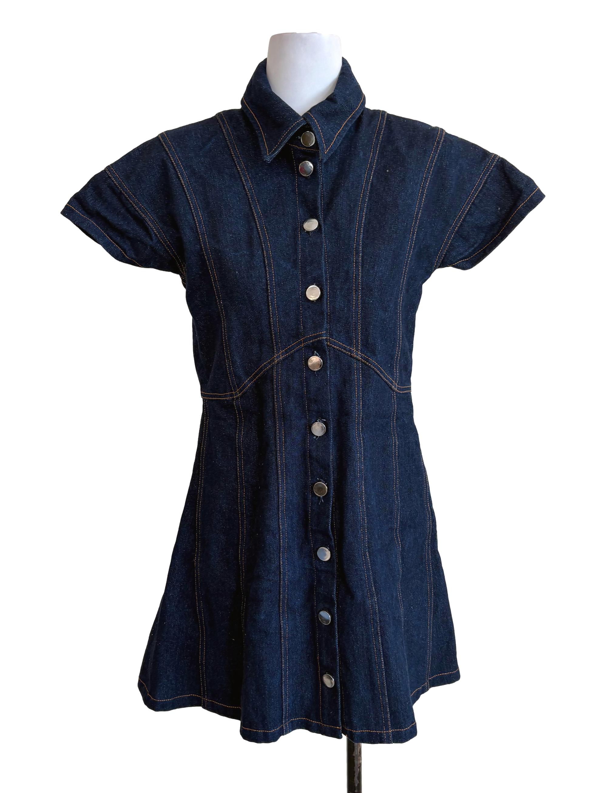 Dark Blue Jeans A-Line Mini Dress