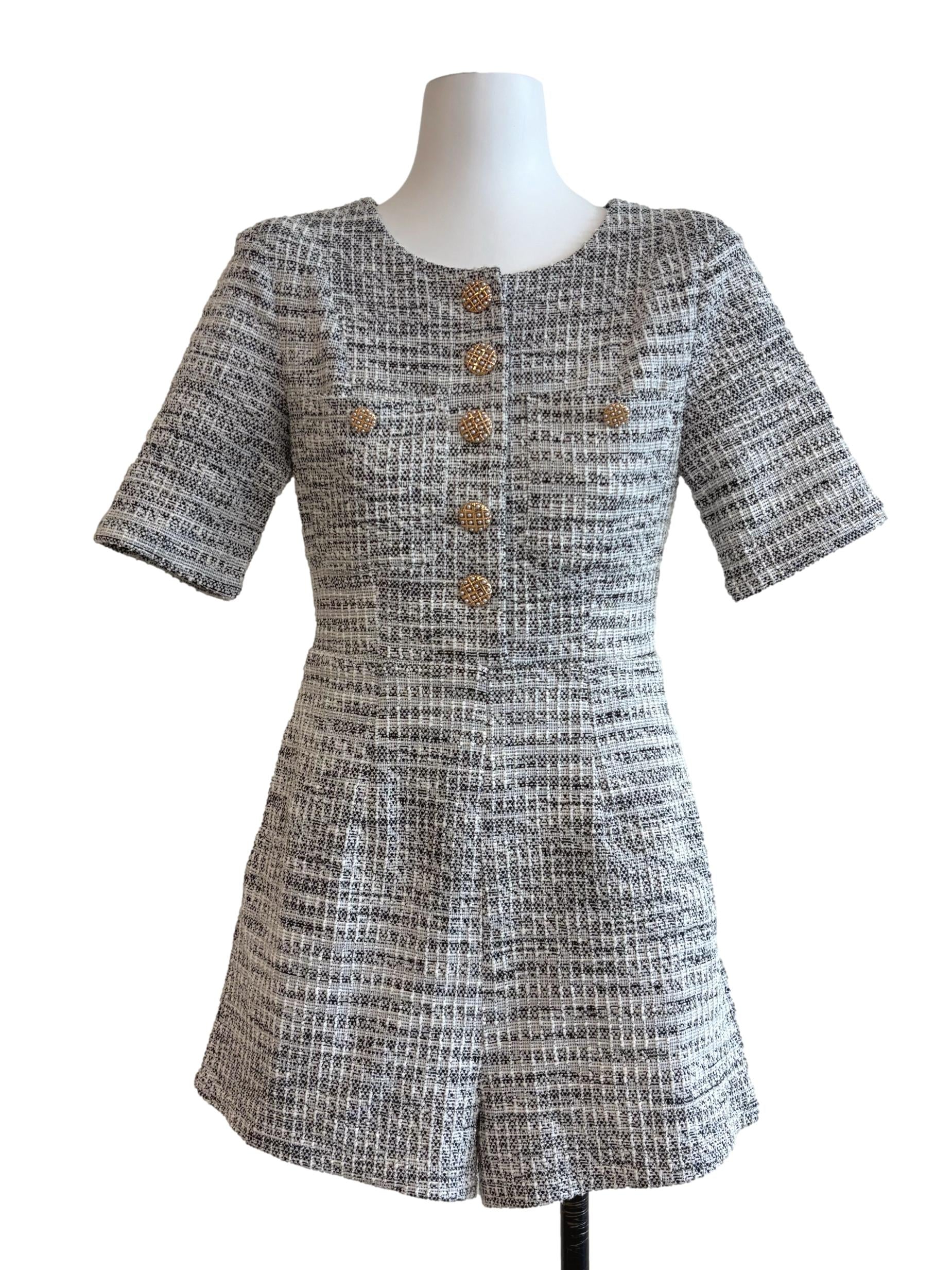 Black And White Tweed Romper