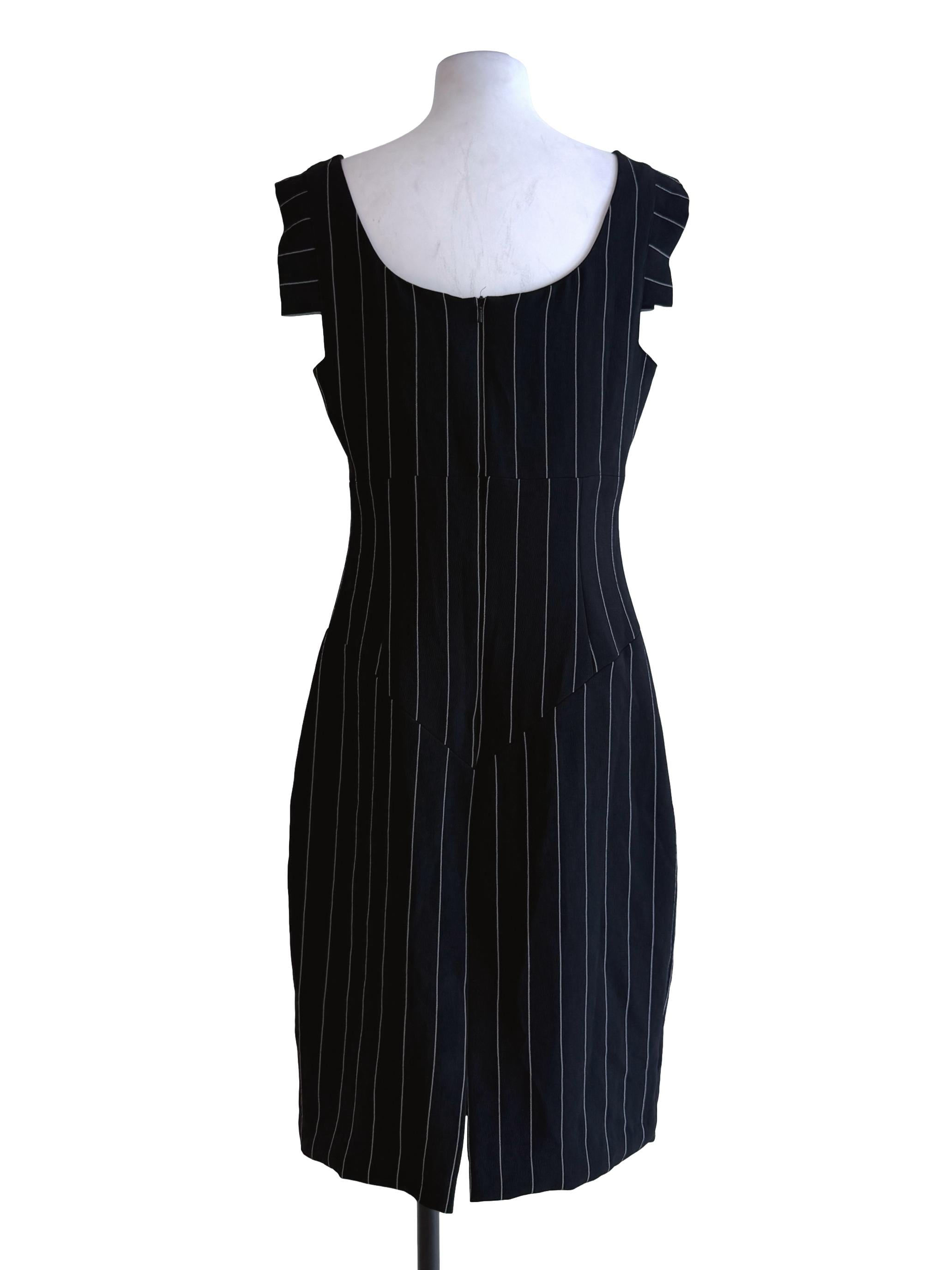 Black Strips Irregular Shoulder Dress