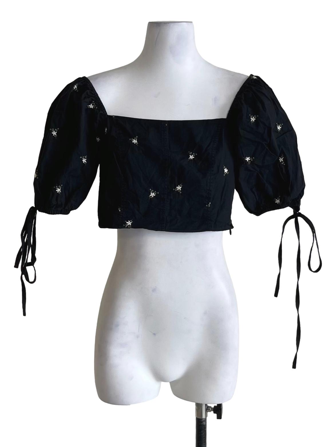 Black Floral Cropped Blouse