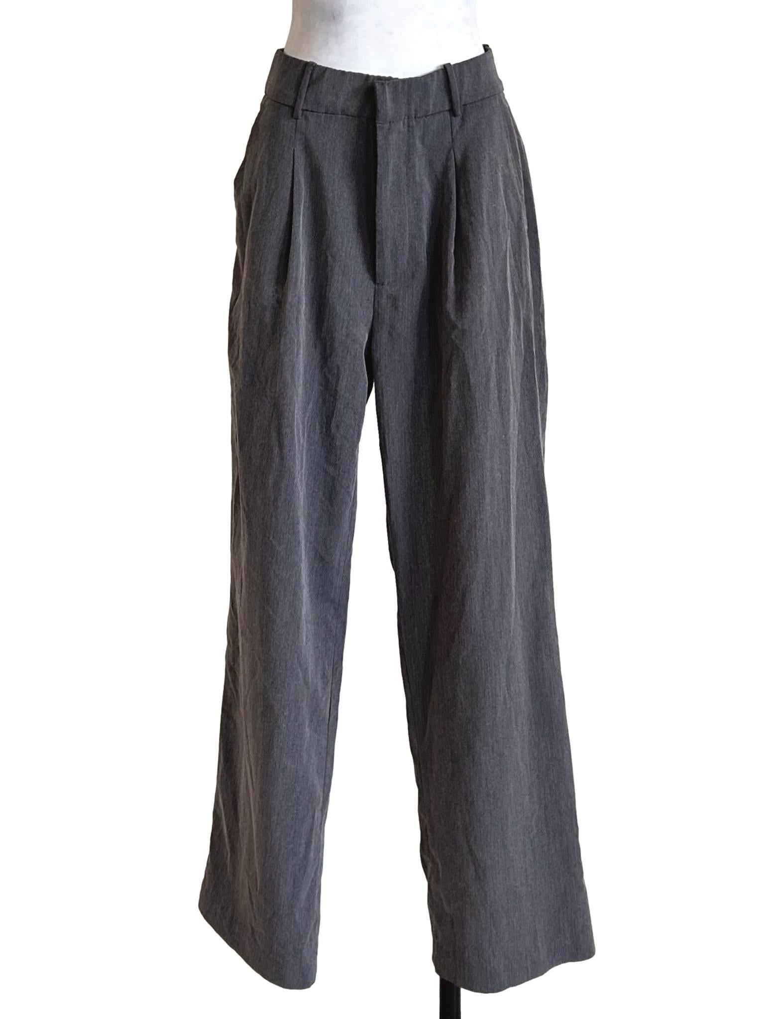 Charcoal Grey Pleated Wide Trousers