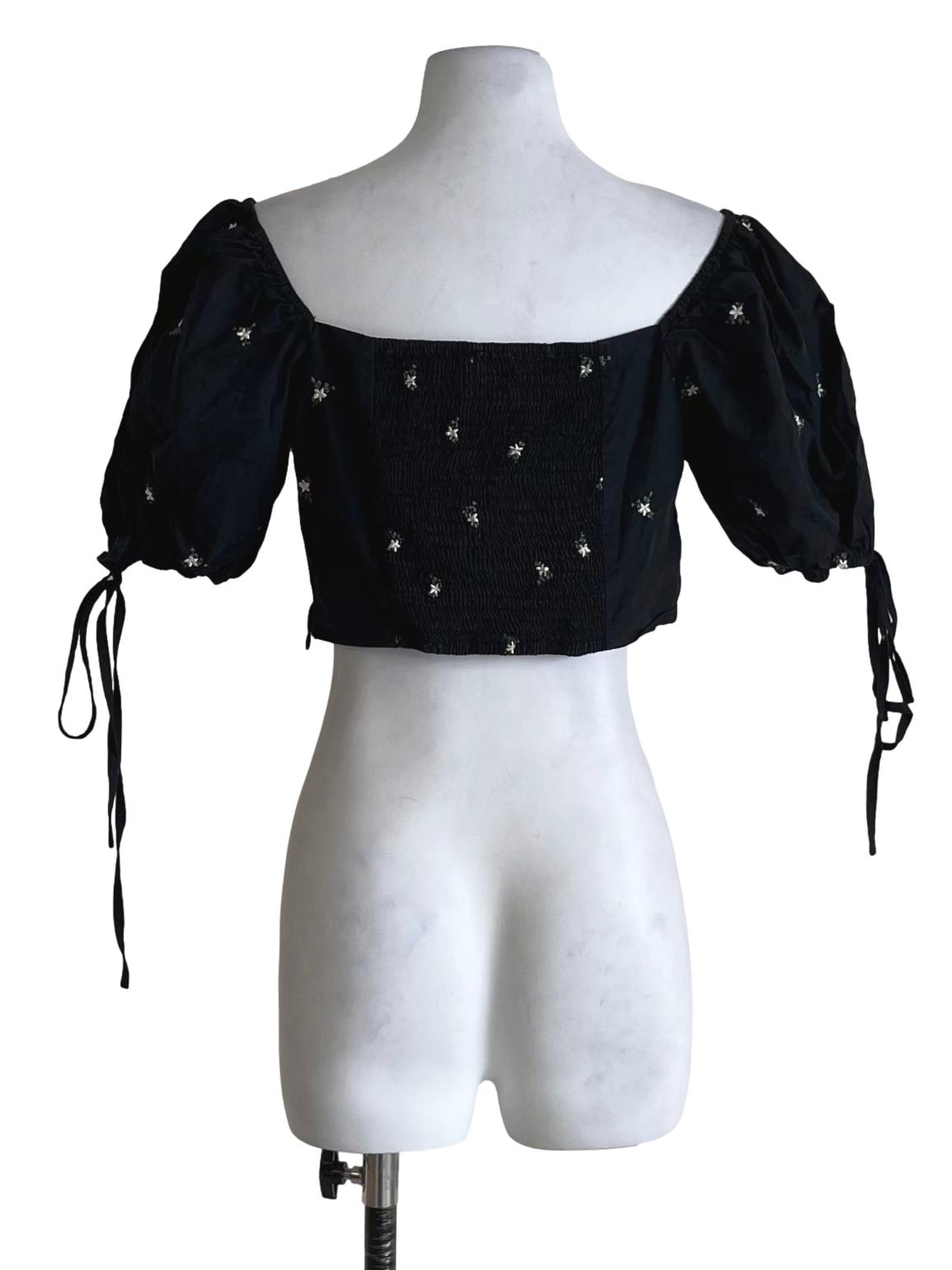 Black Floral Cropped Blouse