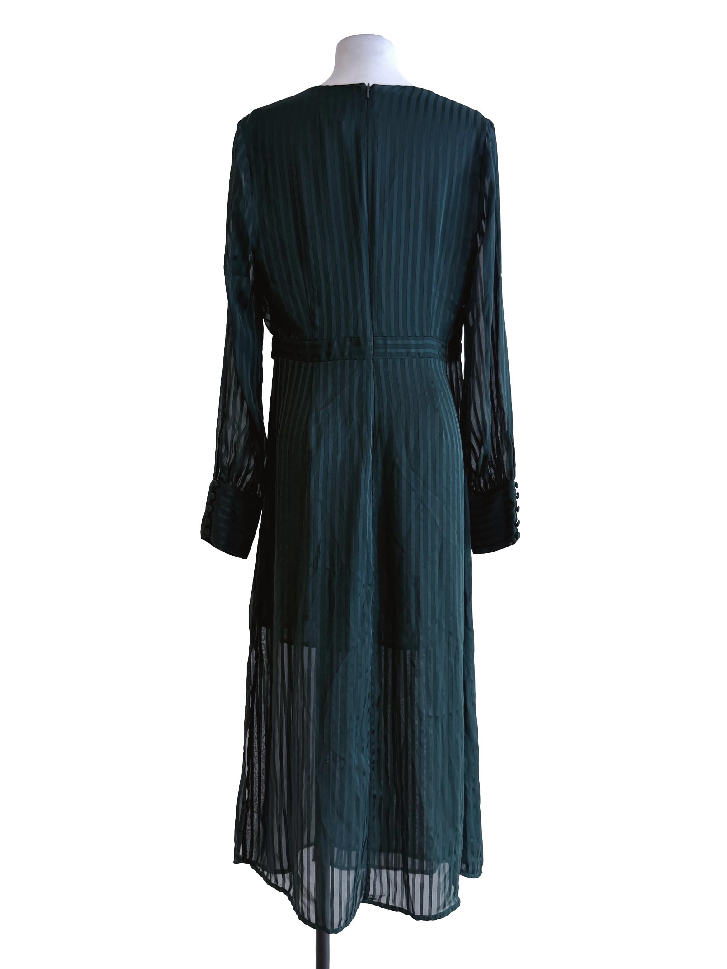 Green Strips Sheer Wrap Dress