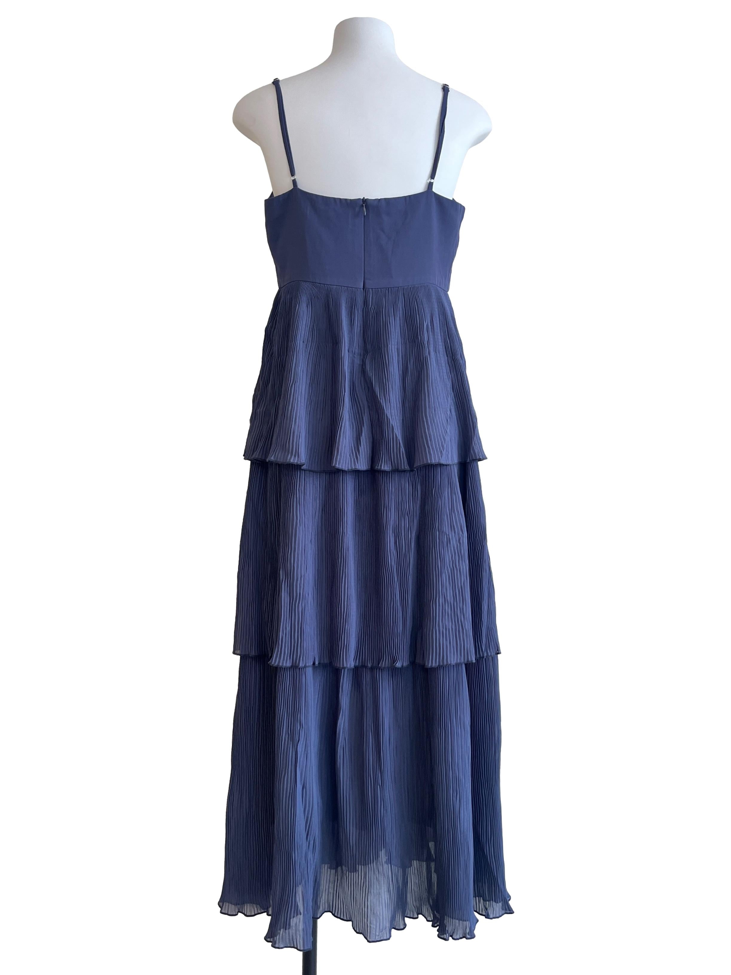 Graphite Blue Pleats Tiered Maxi Dress
