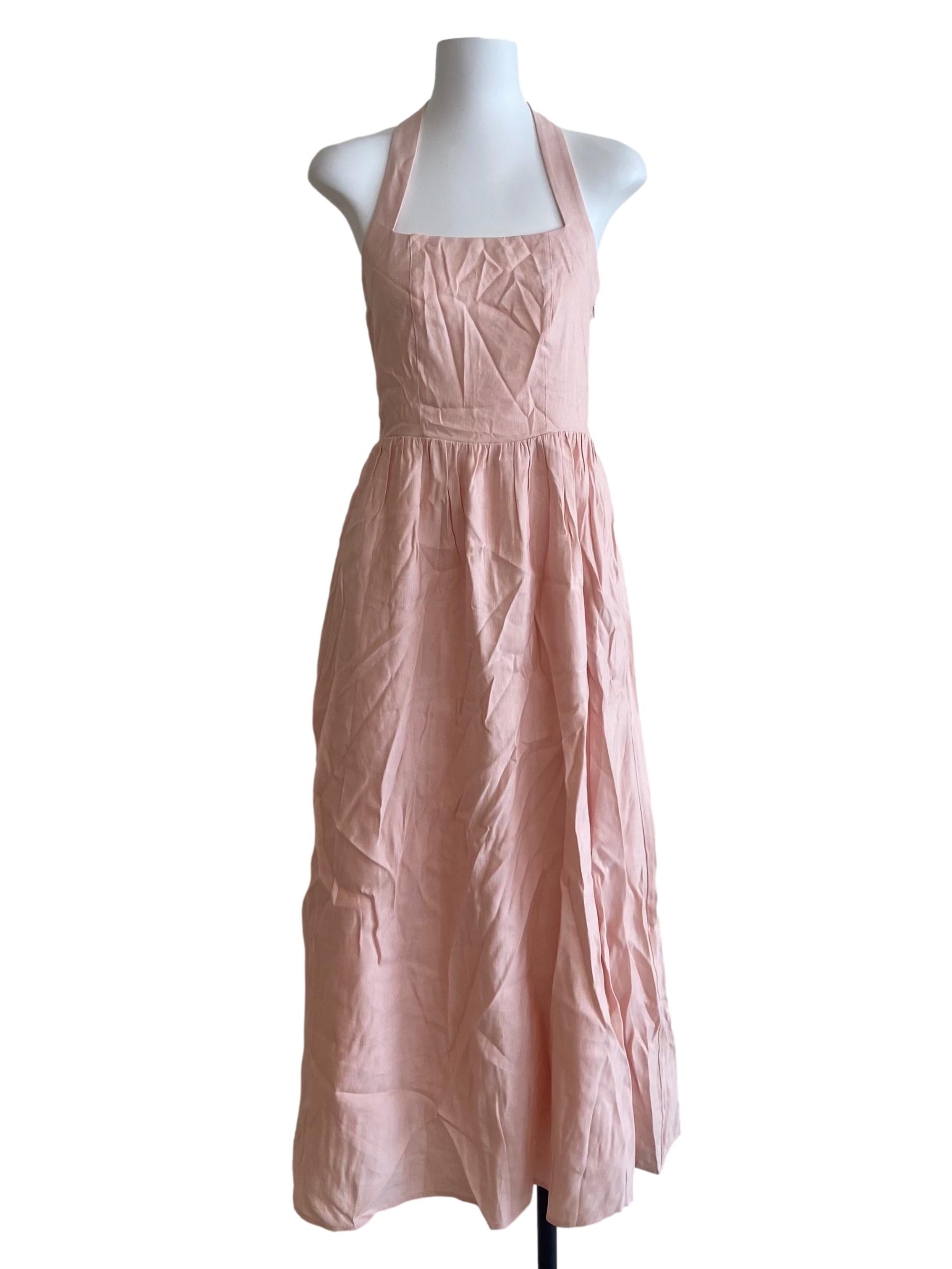 Pink Linen Halter Neck Dress OSN