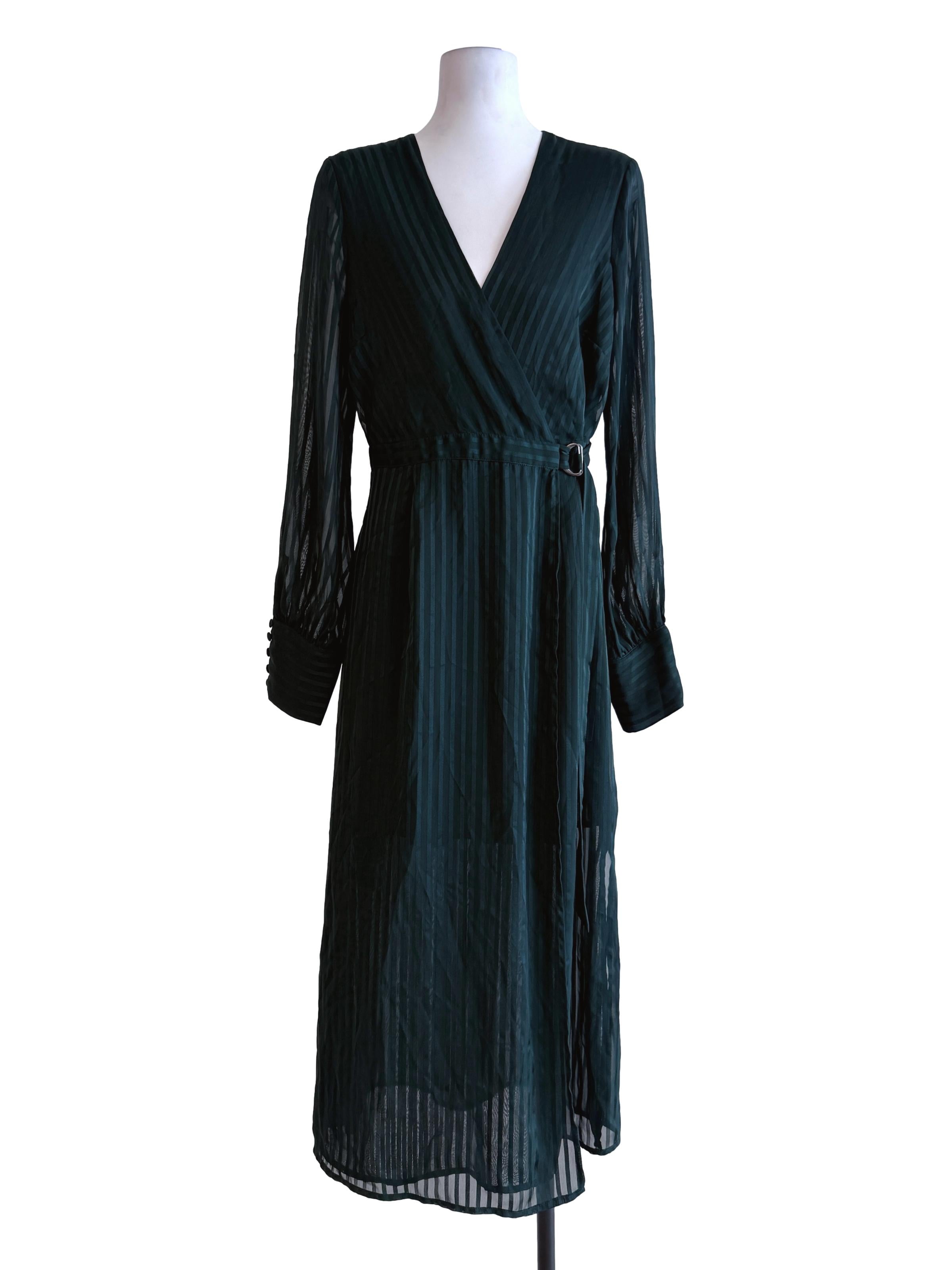 Green Strips Sheer Wrap Dress