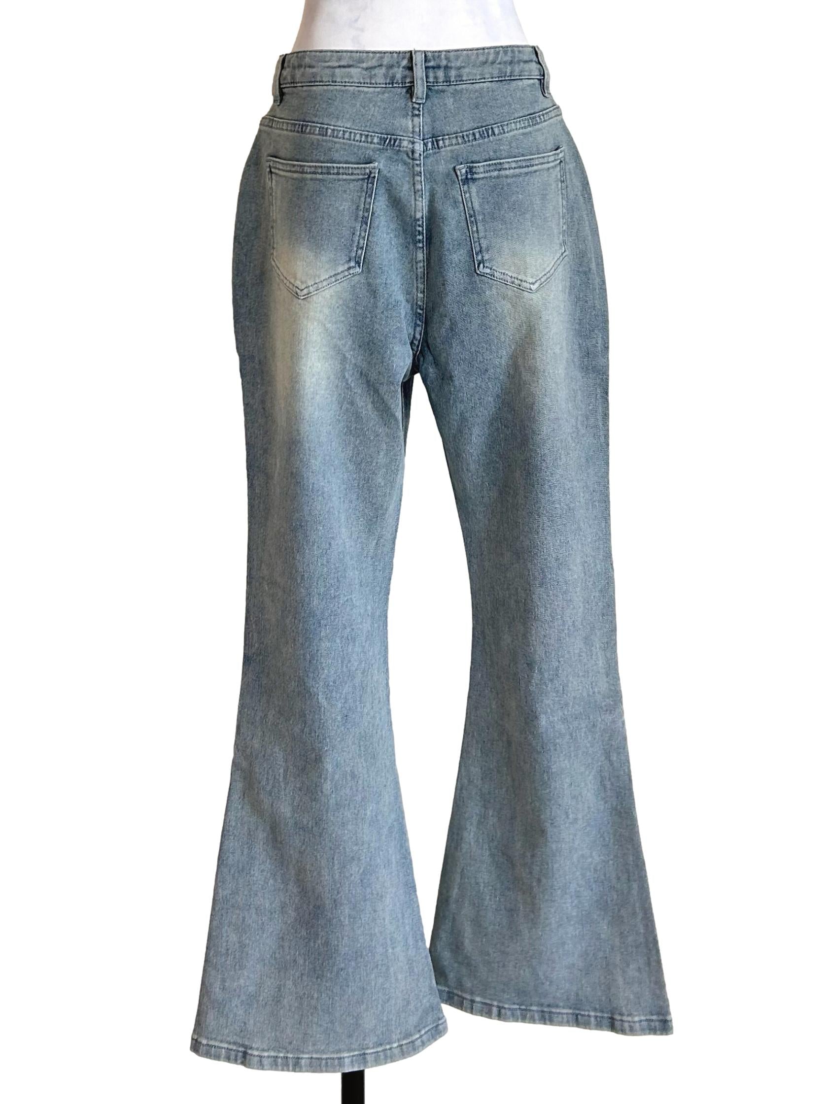 Light Blue Distressed Flare Jeans