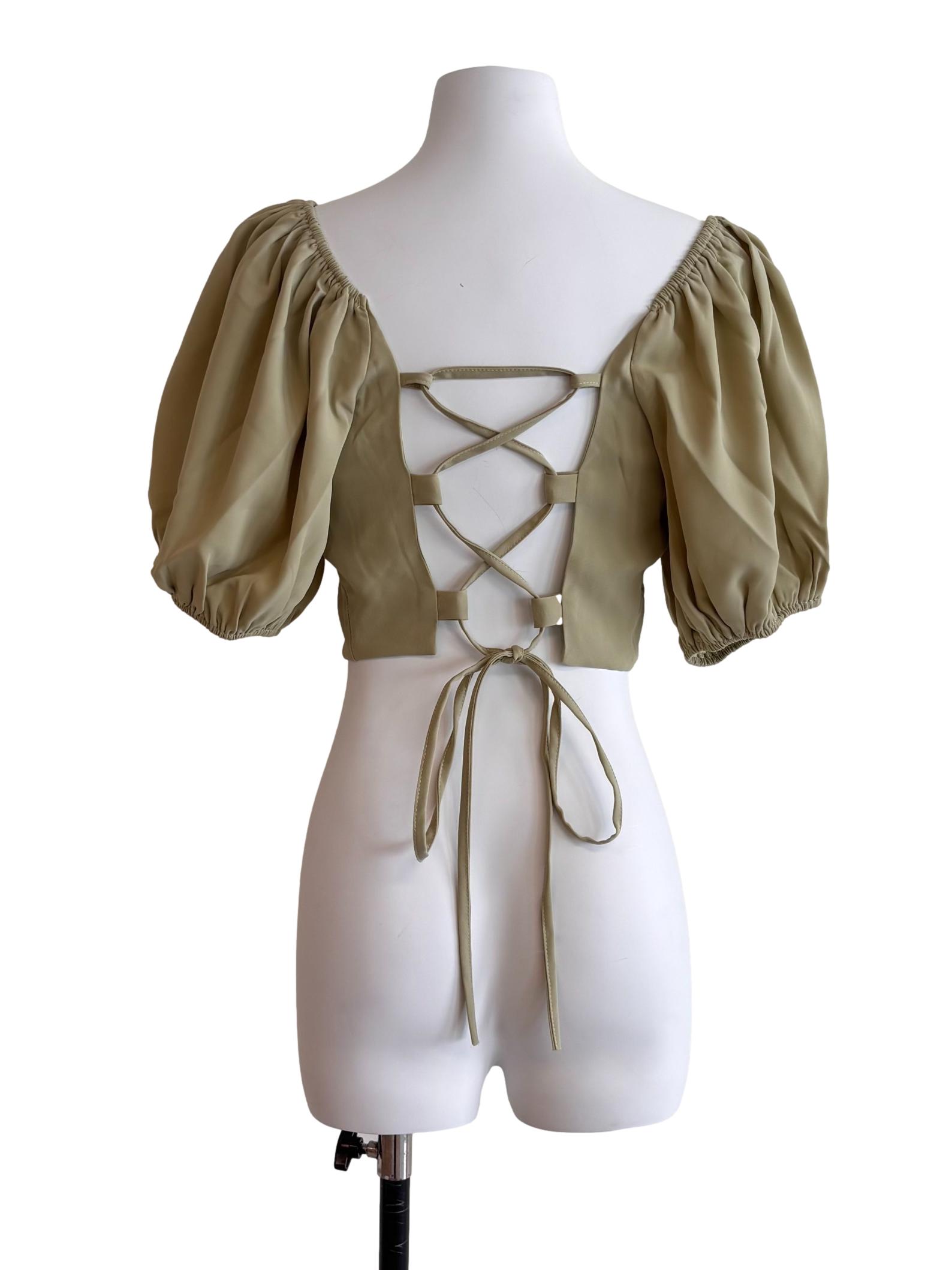 Pistachio Green Open Tie Back Crop Top