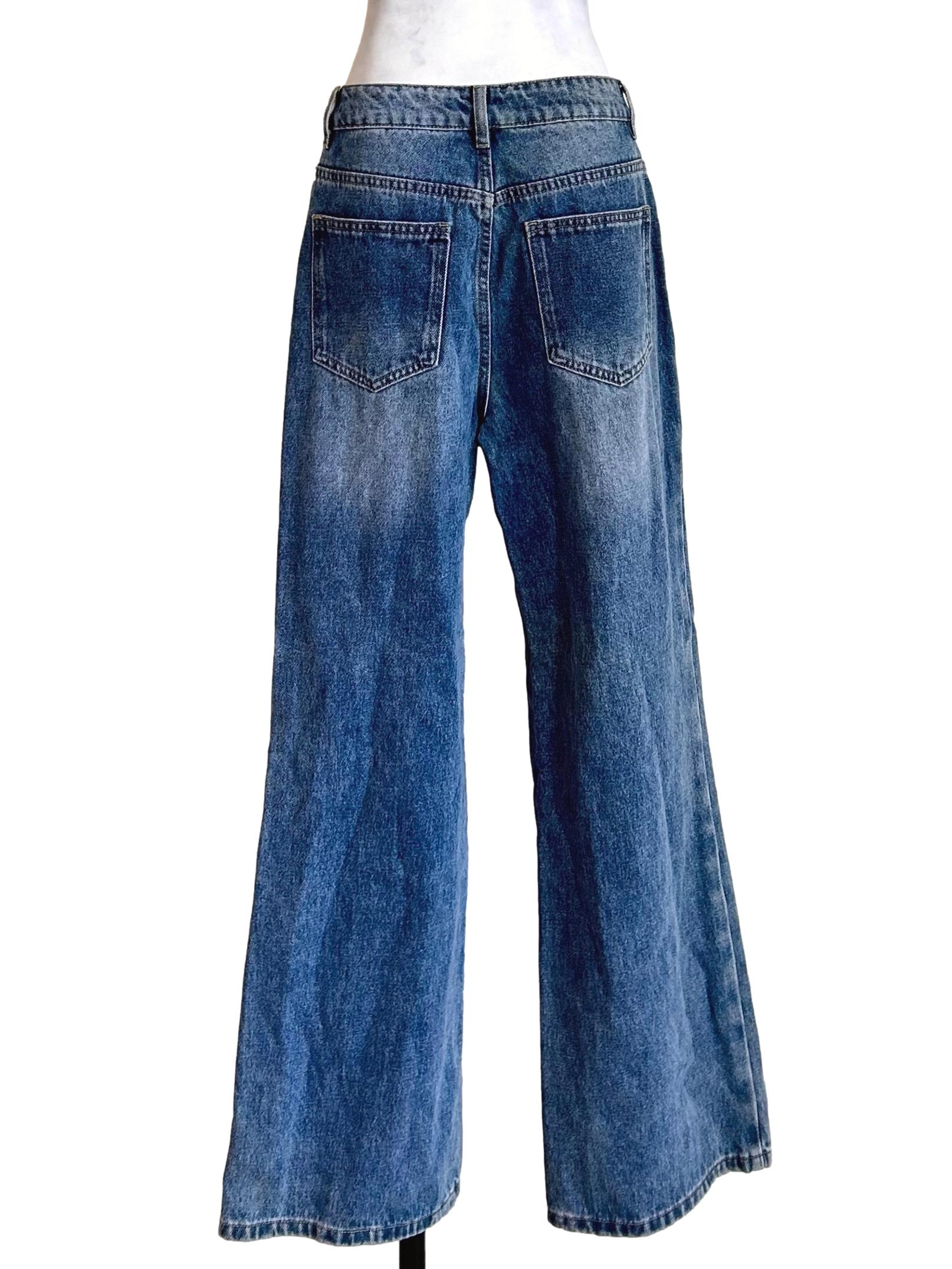 Mid Wash Denim Wide Jeans