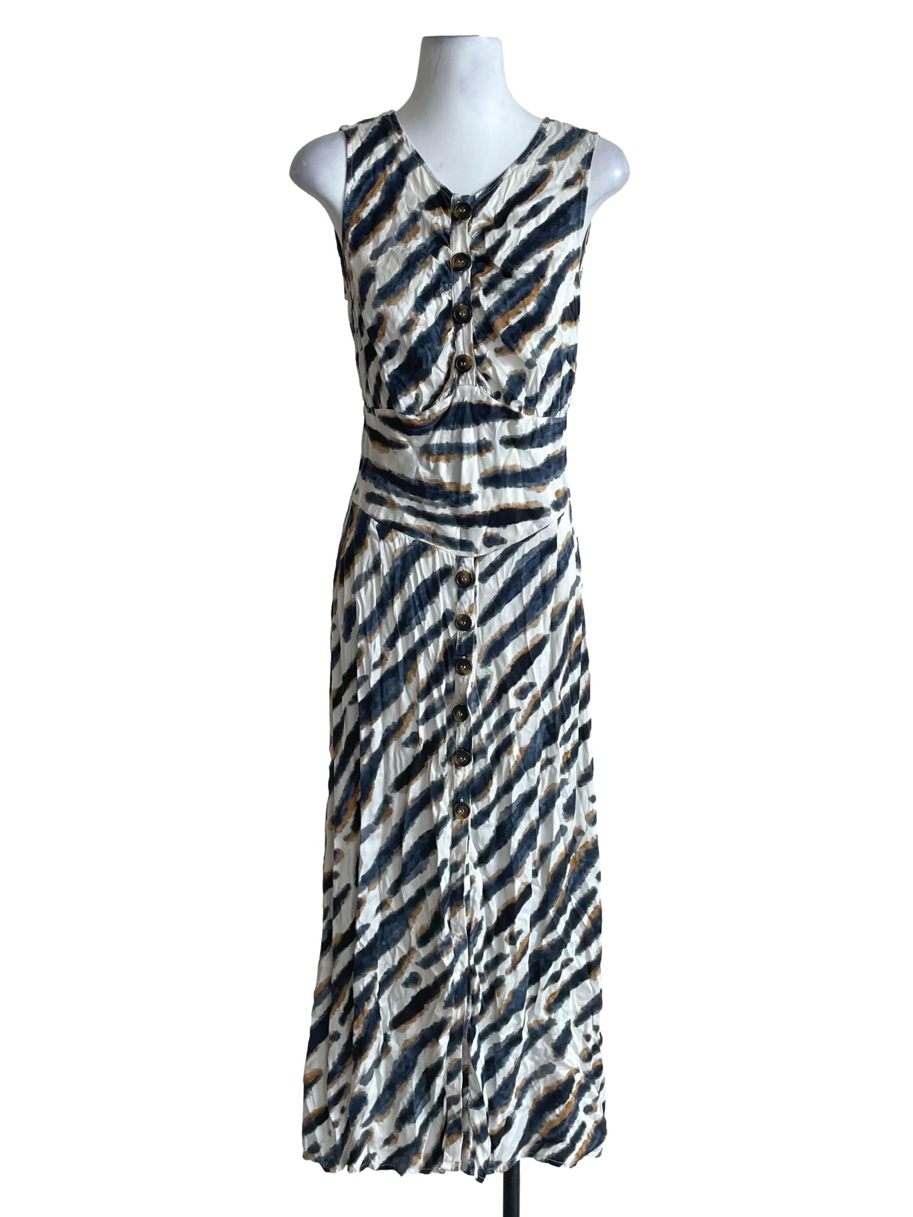 White Printed Snatch Button Down Dress