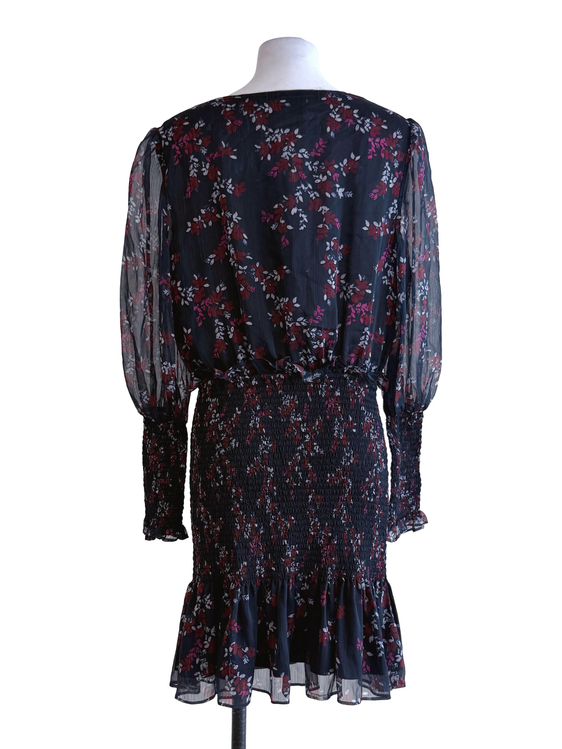 Floral Deep Blue Long Sleeve Mini Dress