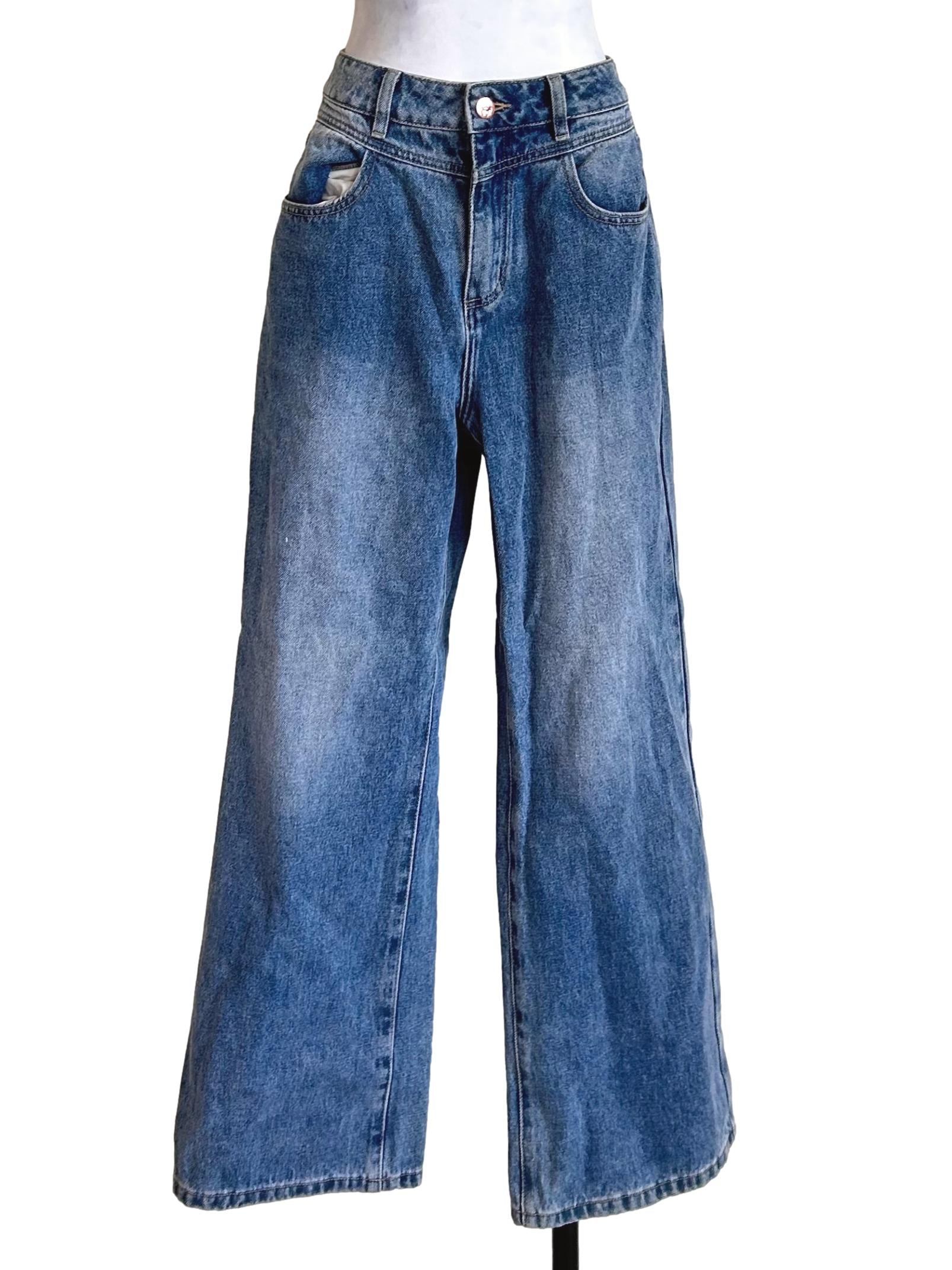 Mid Wash Denim Wide Jeans