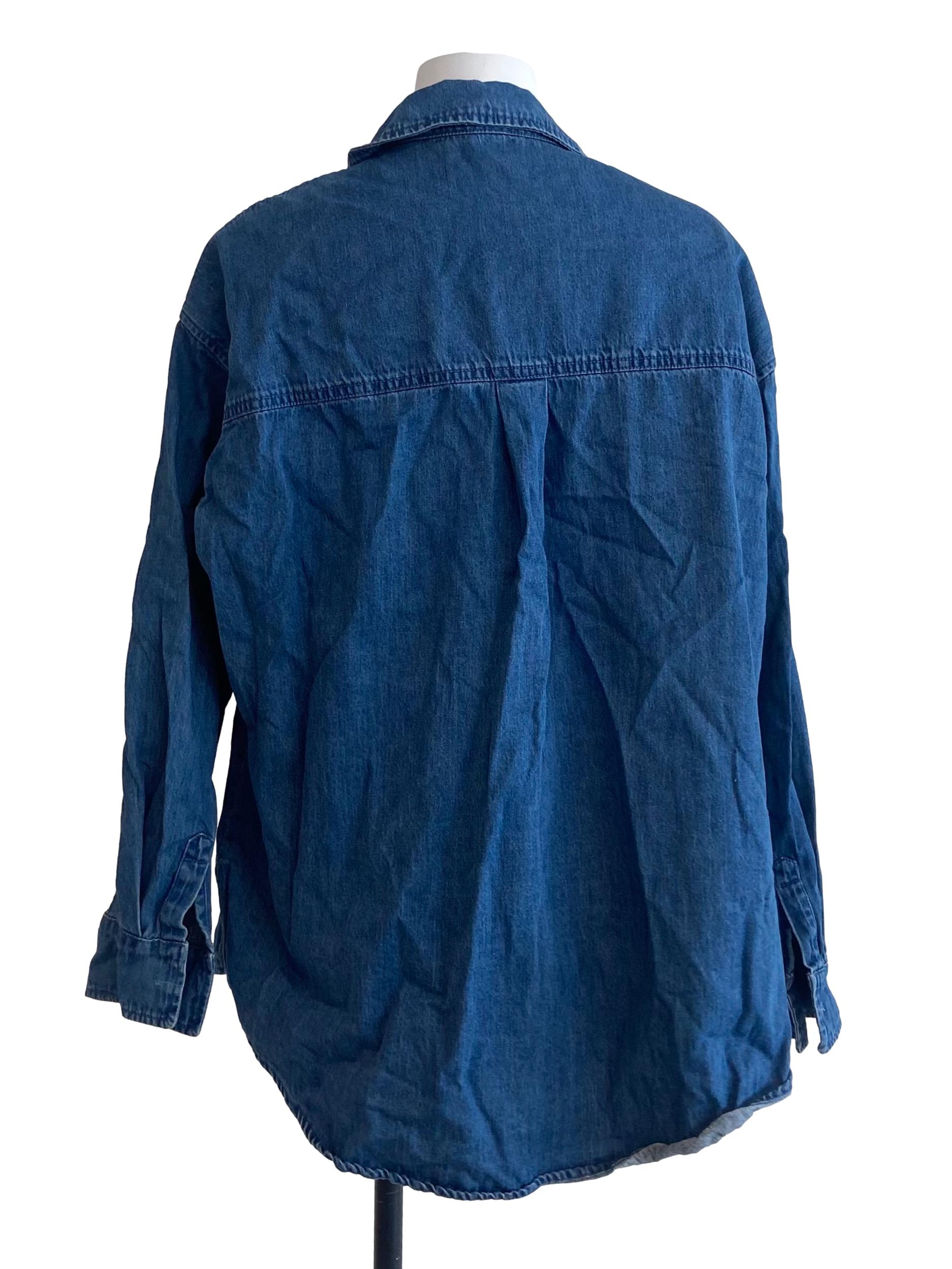 Denim Blue Button Down Side Slit Blouse GA