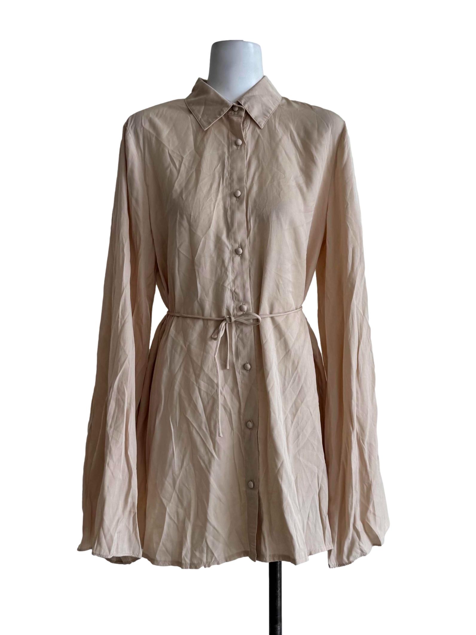 Beige Long Sleeve Mini Dress